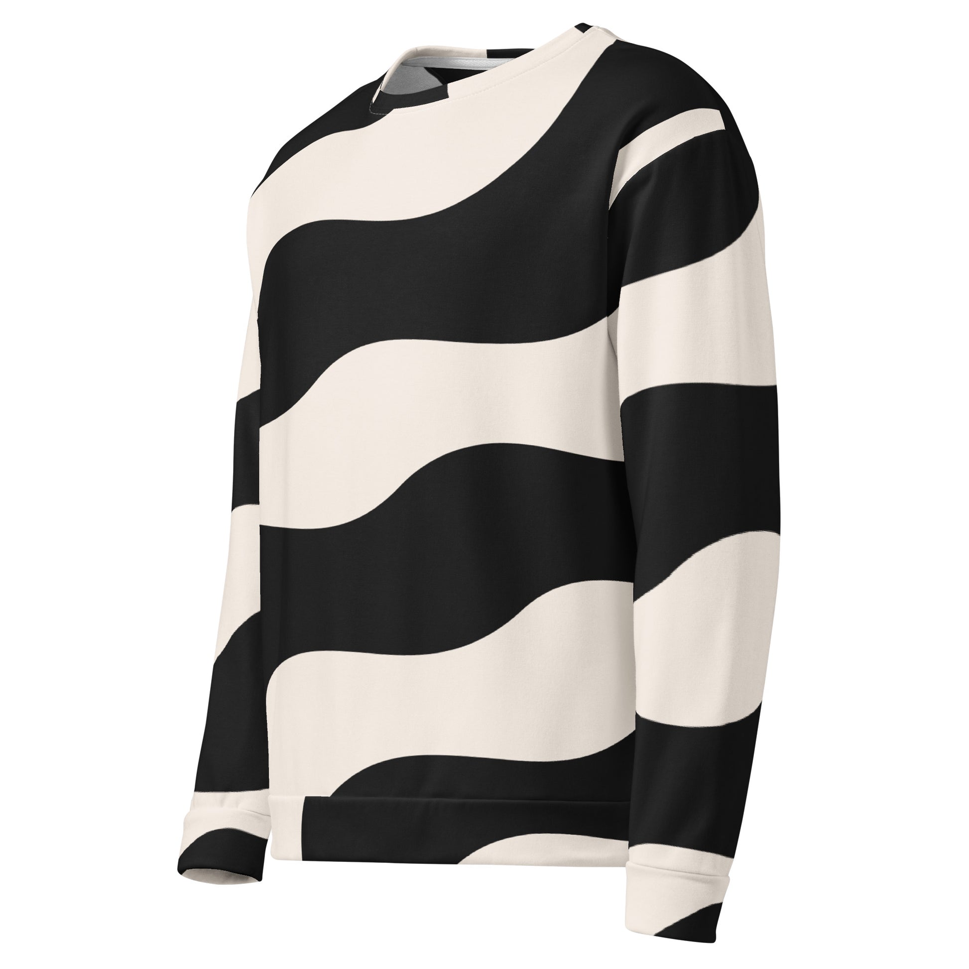 Sweat homme – vue de profil, coupe décontractée – motif imprimé graphique minimaliste - beige et noir