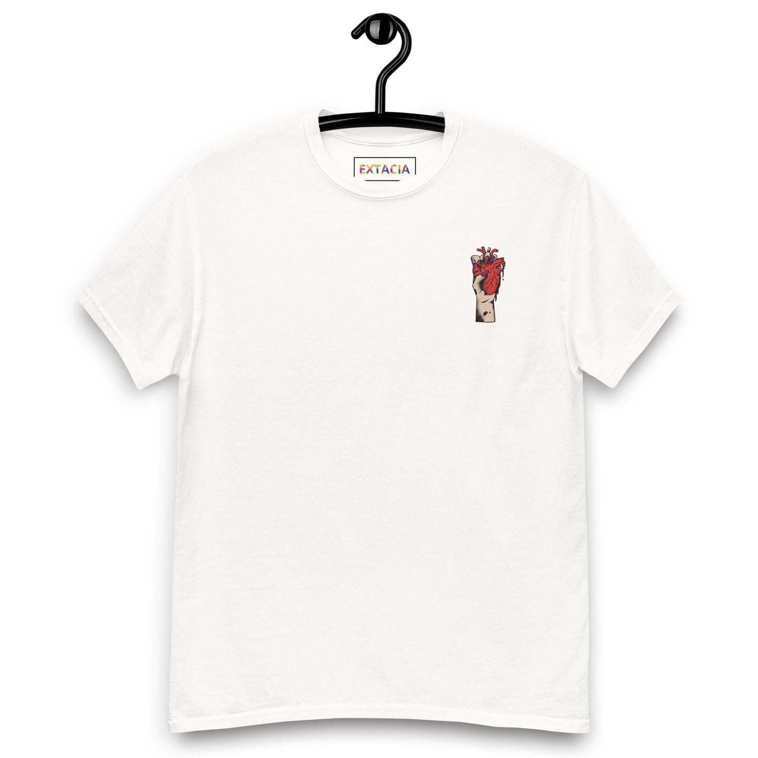 T-shirt homme - 100 % coton – vue de face, motif brodé - blanc - coeur déjà pris