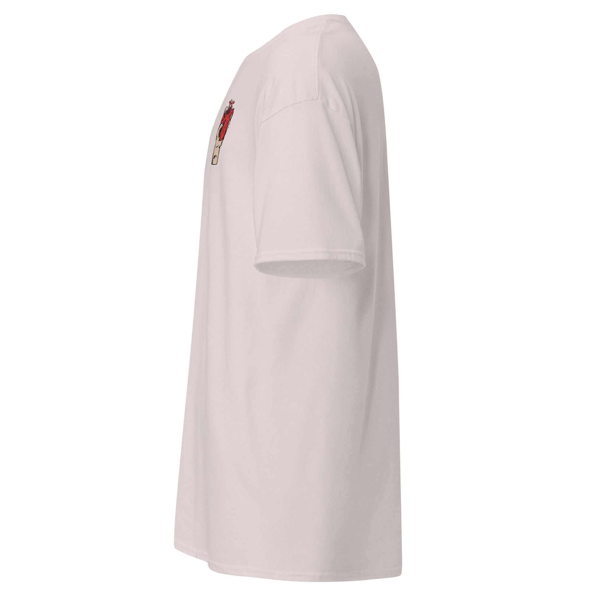 T-shirt – vue de profil, coupe classique et col rond - sable - coeur déjà pris