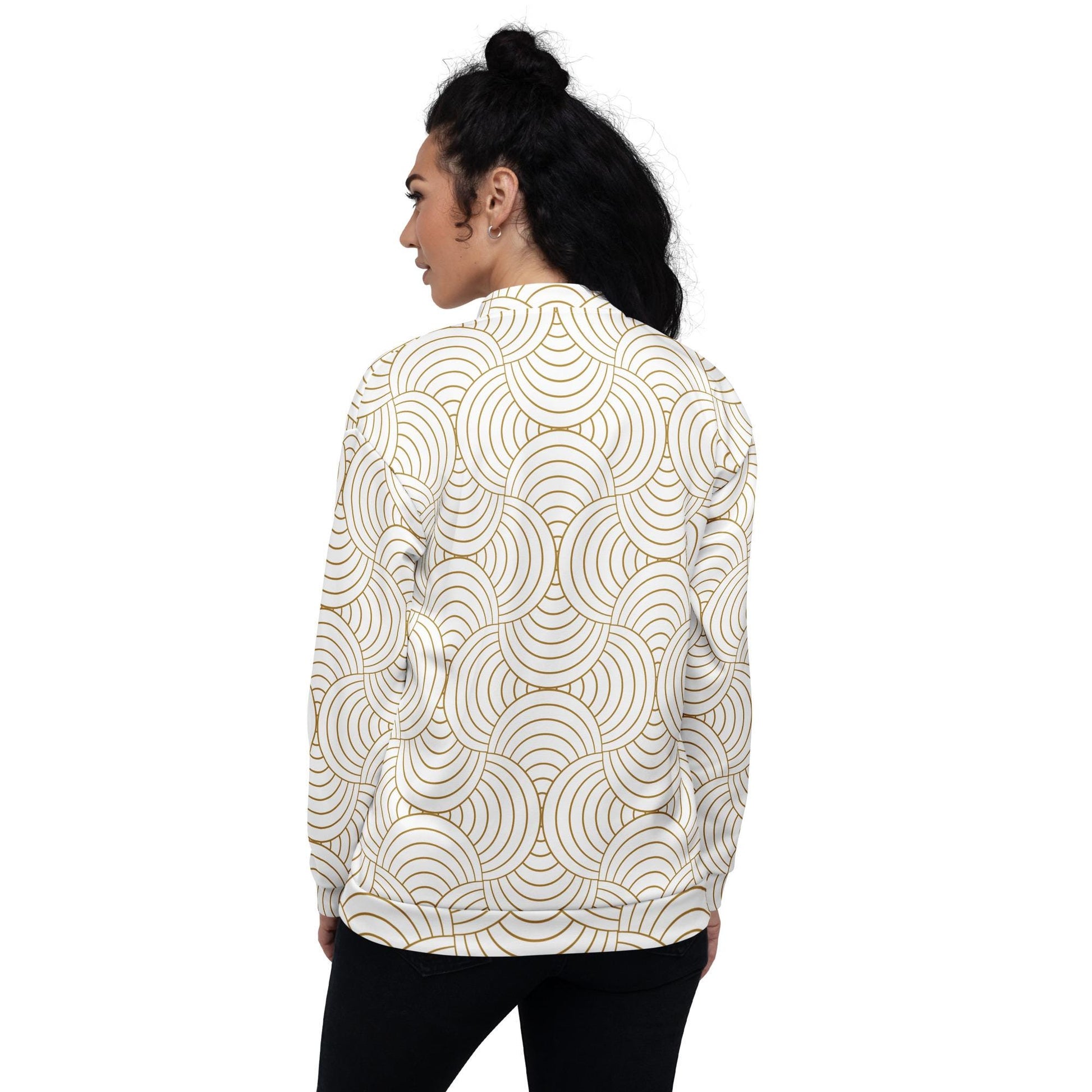 Veste bombardier femme - Blanc et Or – vue de dos, ourlet côtelé 