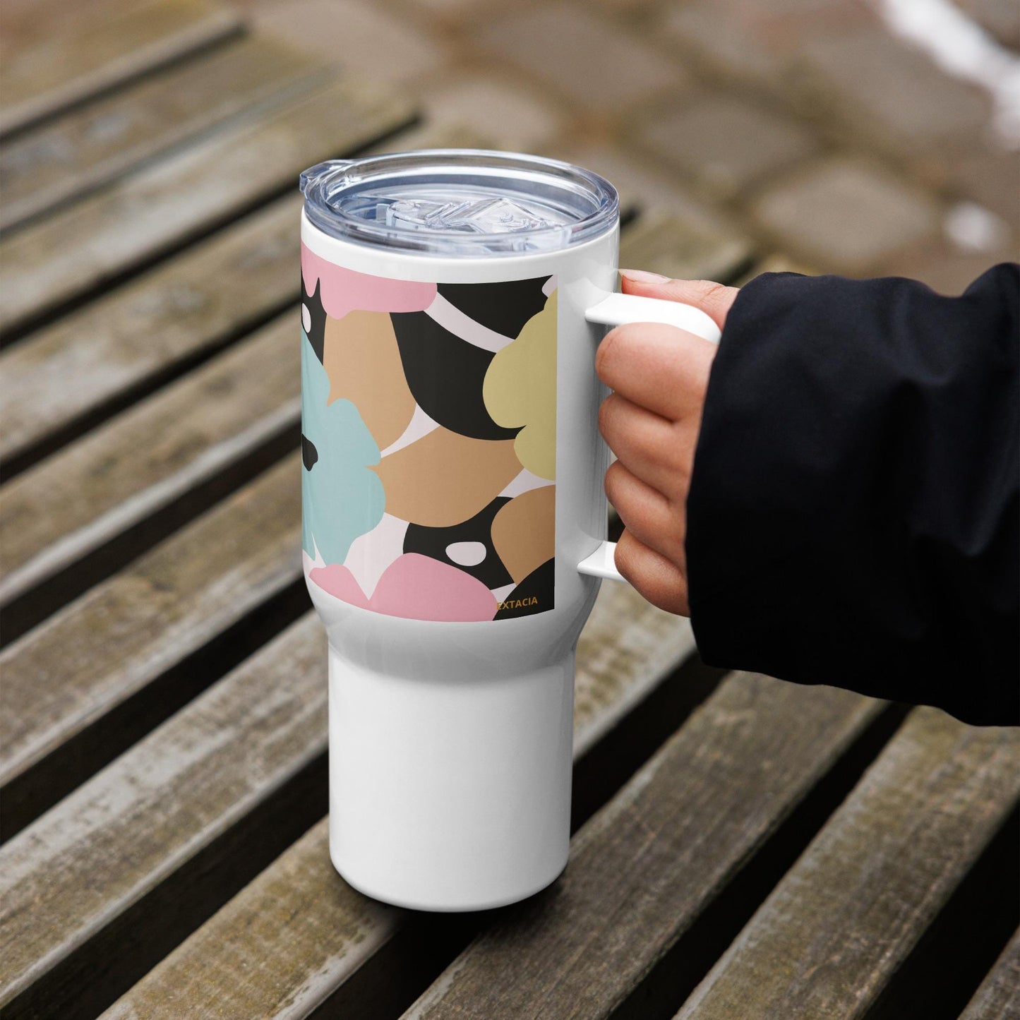 Mug Isotherme Inox - Mug de Voyage Isotherme en Acier Inoxydable avec Anse – Design Florale - THERMOS, gobelet - Durable, Léger, Étanche