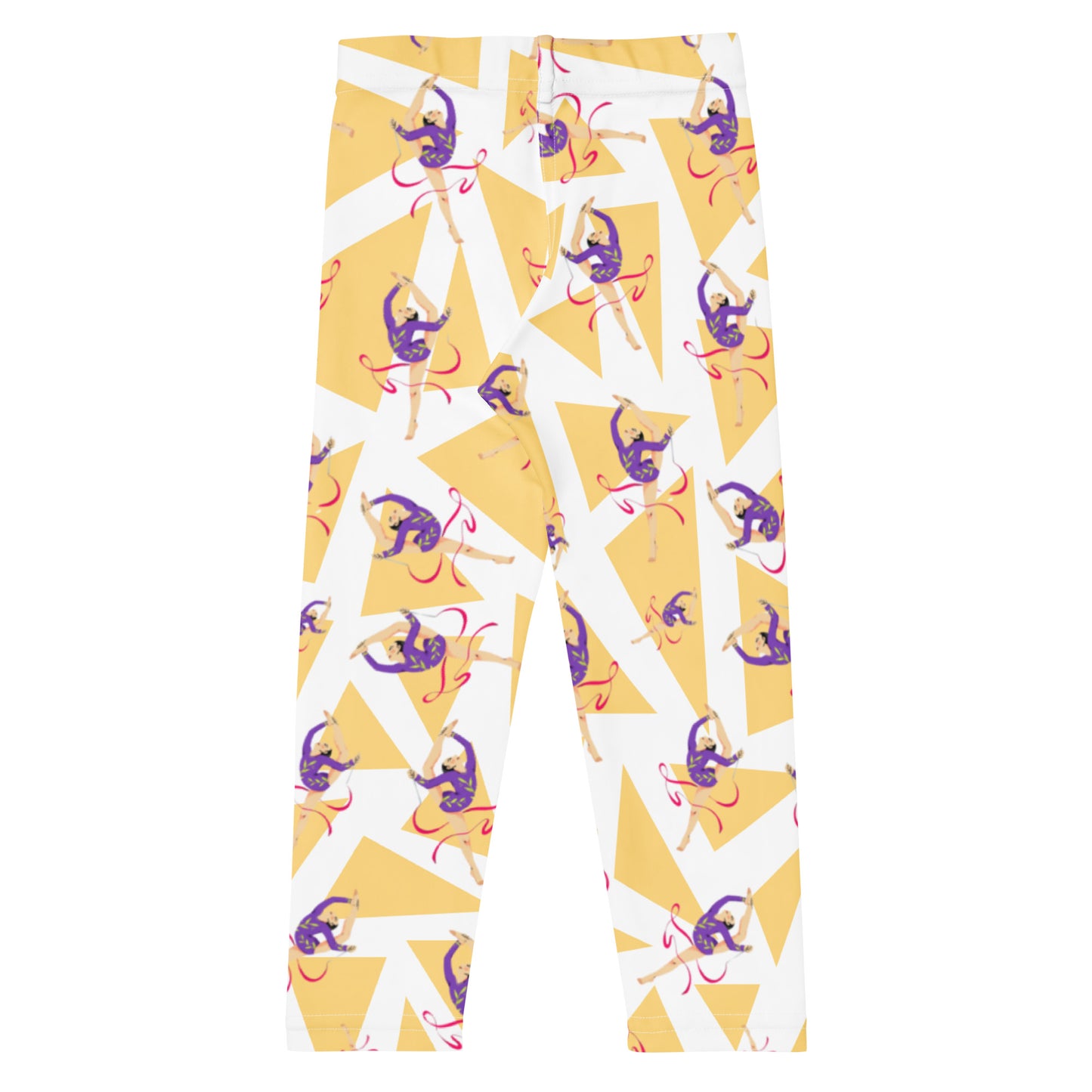 Legging pour petite fille – Blanc & Jaune – Doux, extensible, toutes saisons – Motif Gymnaste Danseuse