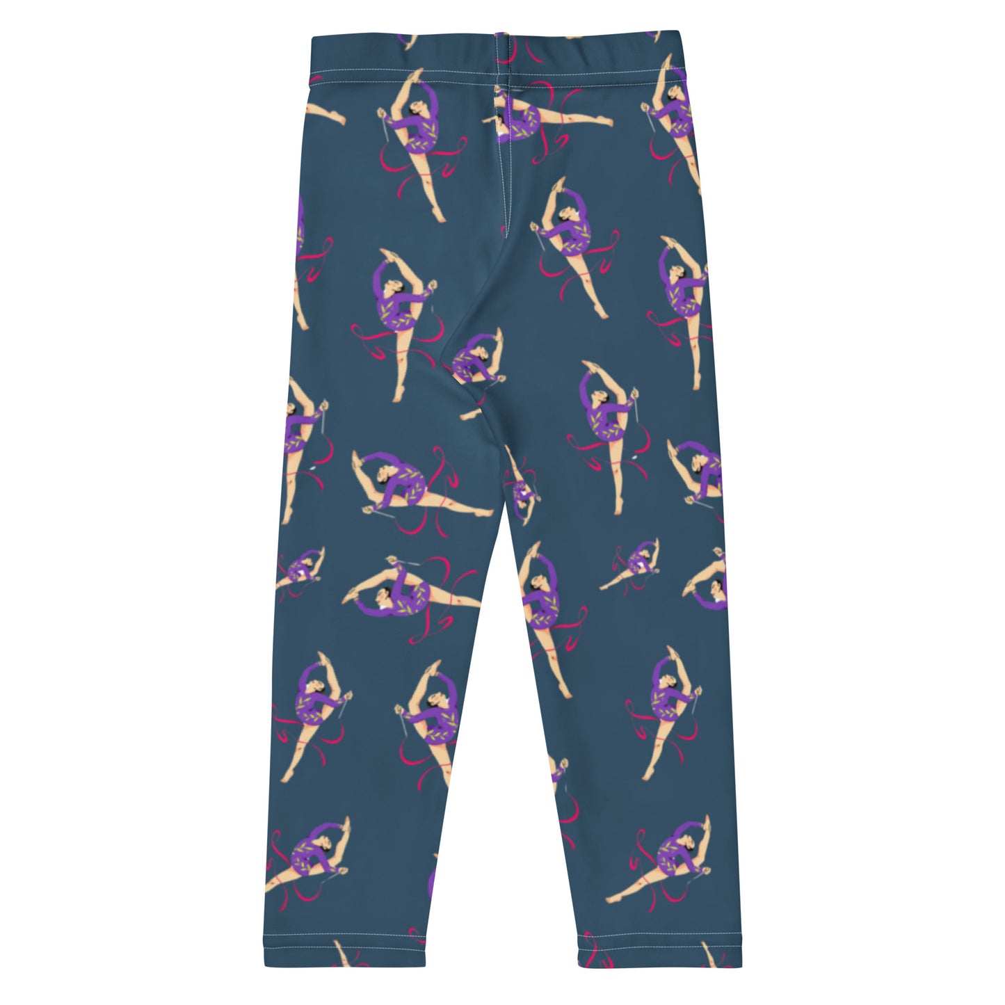 Legging pour petite fille – Bleu Capri – Doux, extensible, toutes saisons – Motif Gymnaste Danseuse