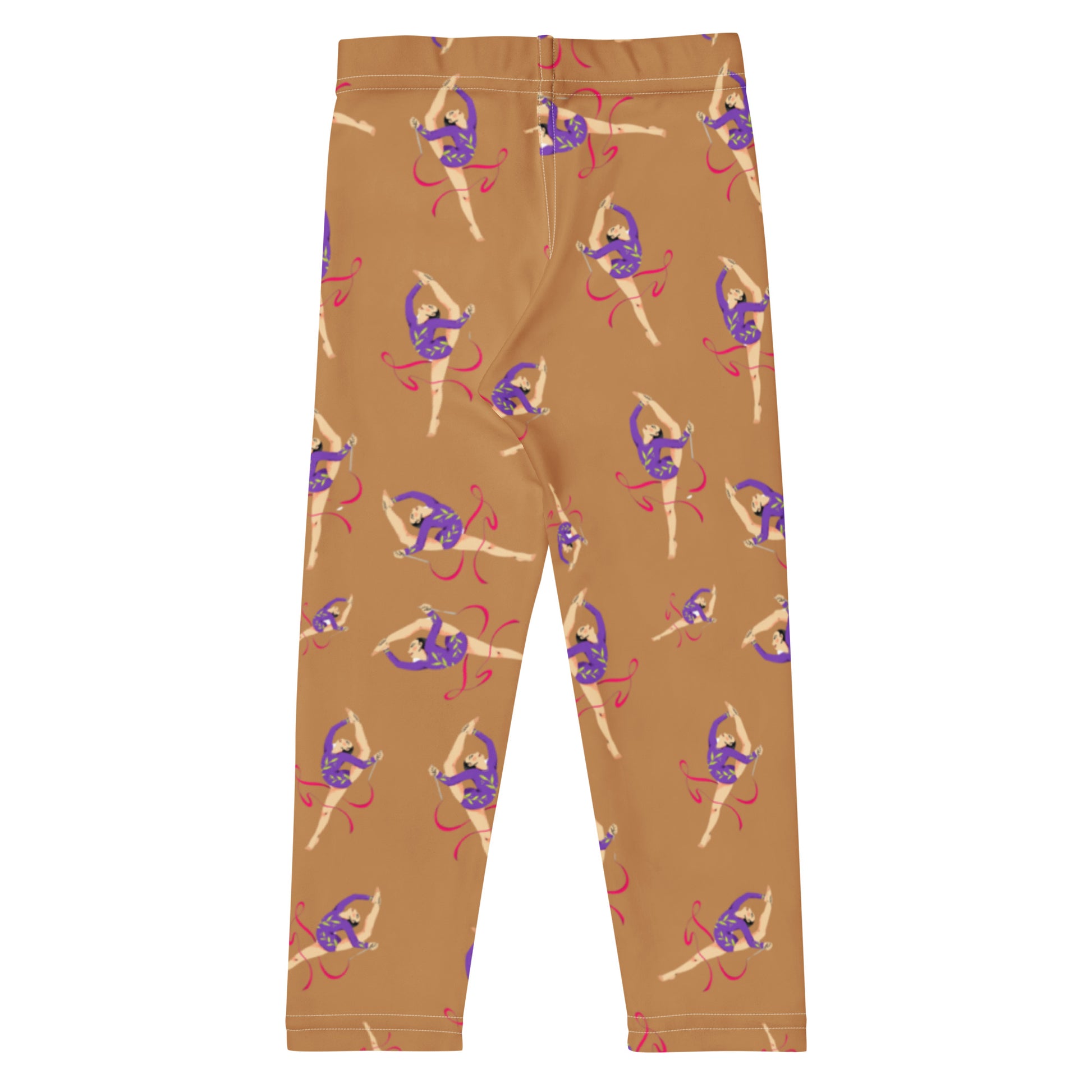 Leggings petite fille portés – Ourlets et coutures, leggings - Camel - motif gymnaste danseuse 