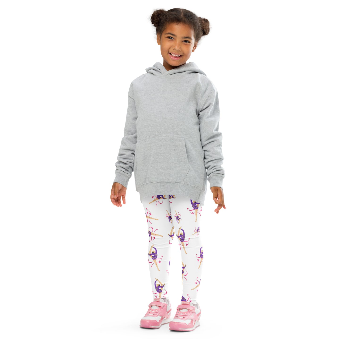 Legging pour petite fille – Blanc – Doux, extensible, toutes saisons – Motif Gymnaste Danseuse