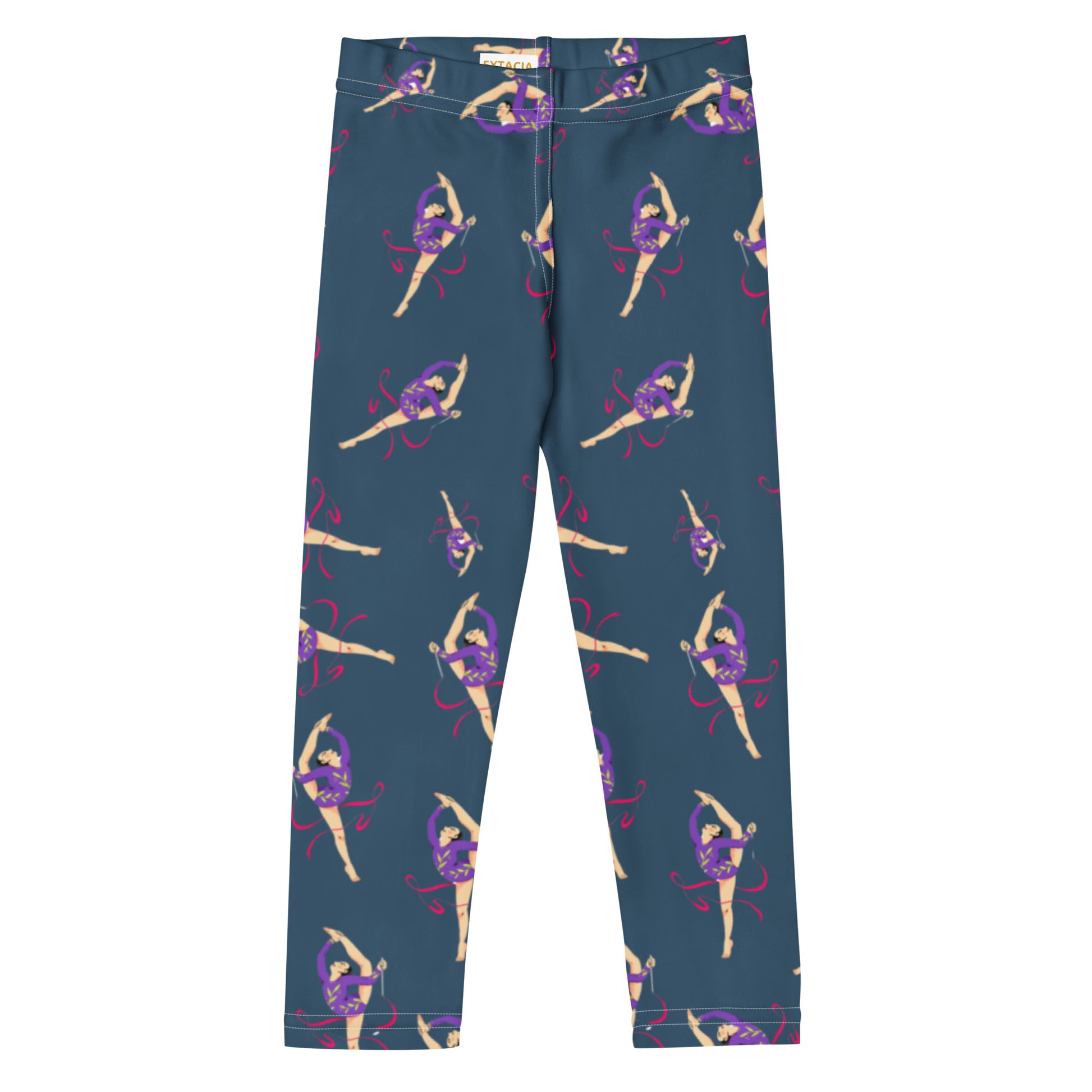 Leggings petite fille – Ourlets et coutures, leggings - bleu caapri - motif gymnaste danseuse 