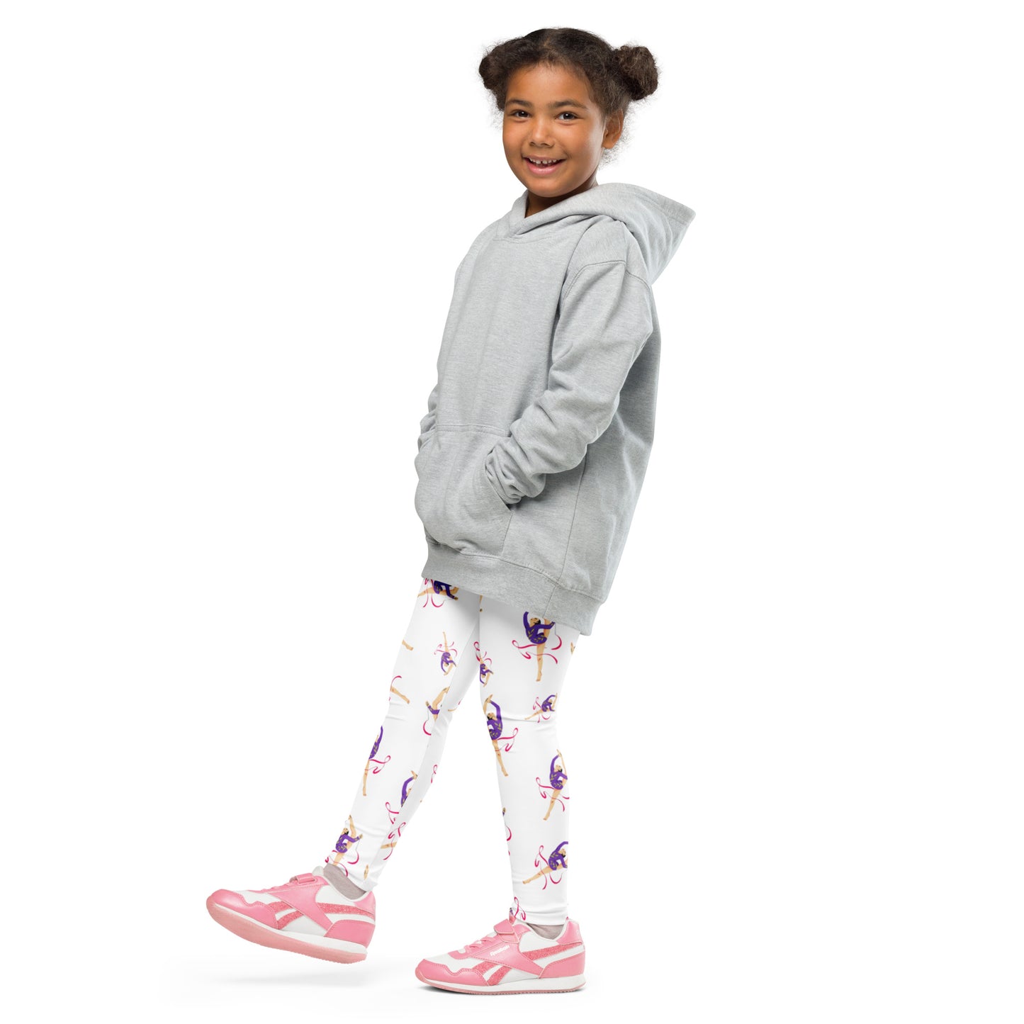 Legging pour petite fille – Blanc – Doux, extensible, toutes saisons – Motif Gymnaste Danseuse
