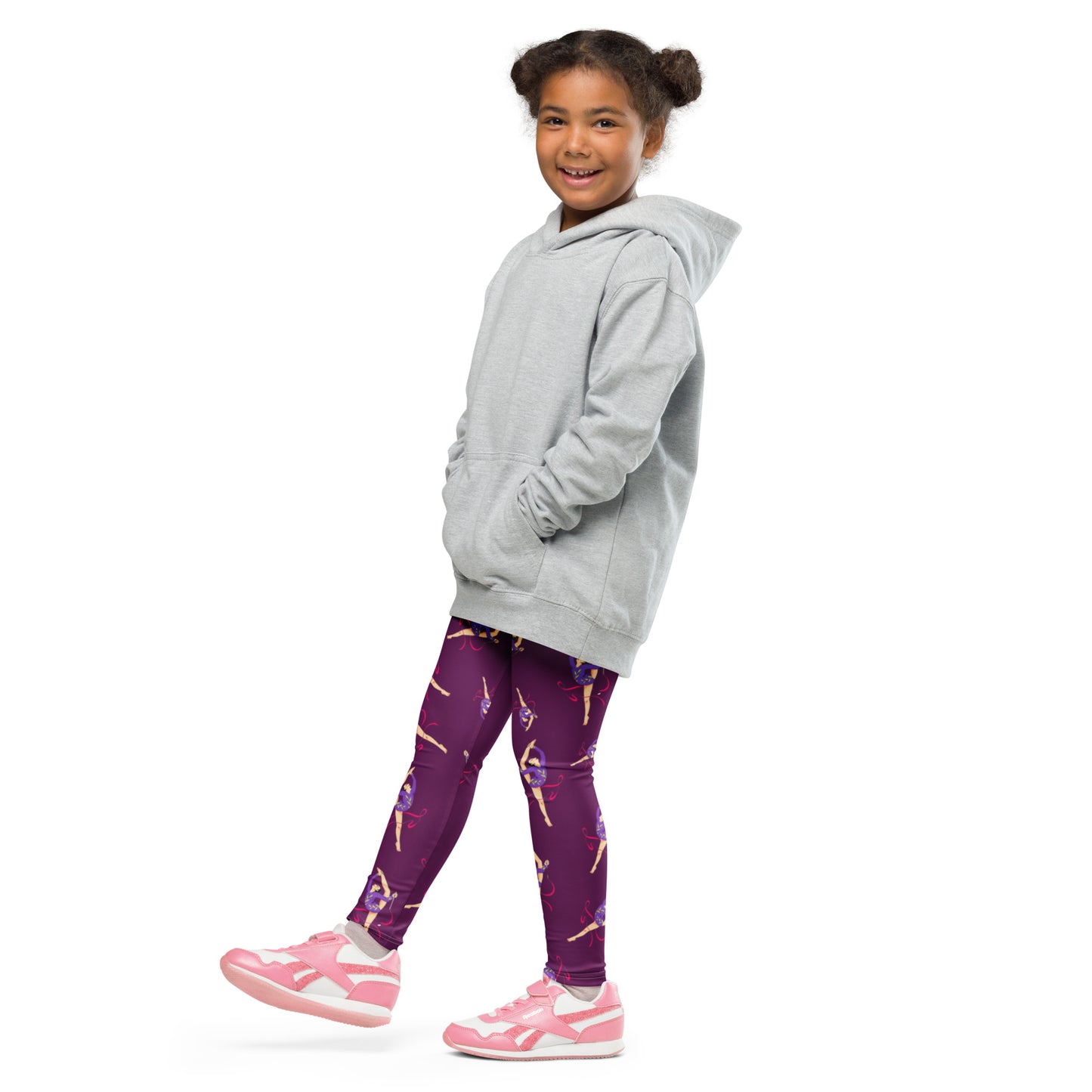 Legging pour petite fille – Mauve – Doux, extensible, toutes saisons – Motif Gymnaste Danseuse