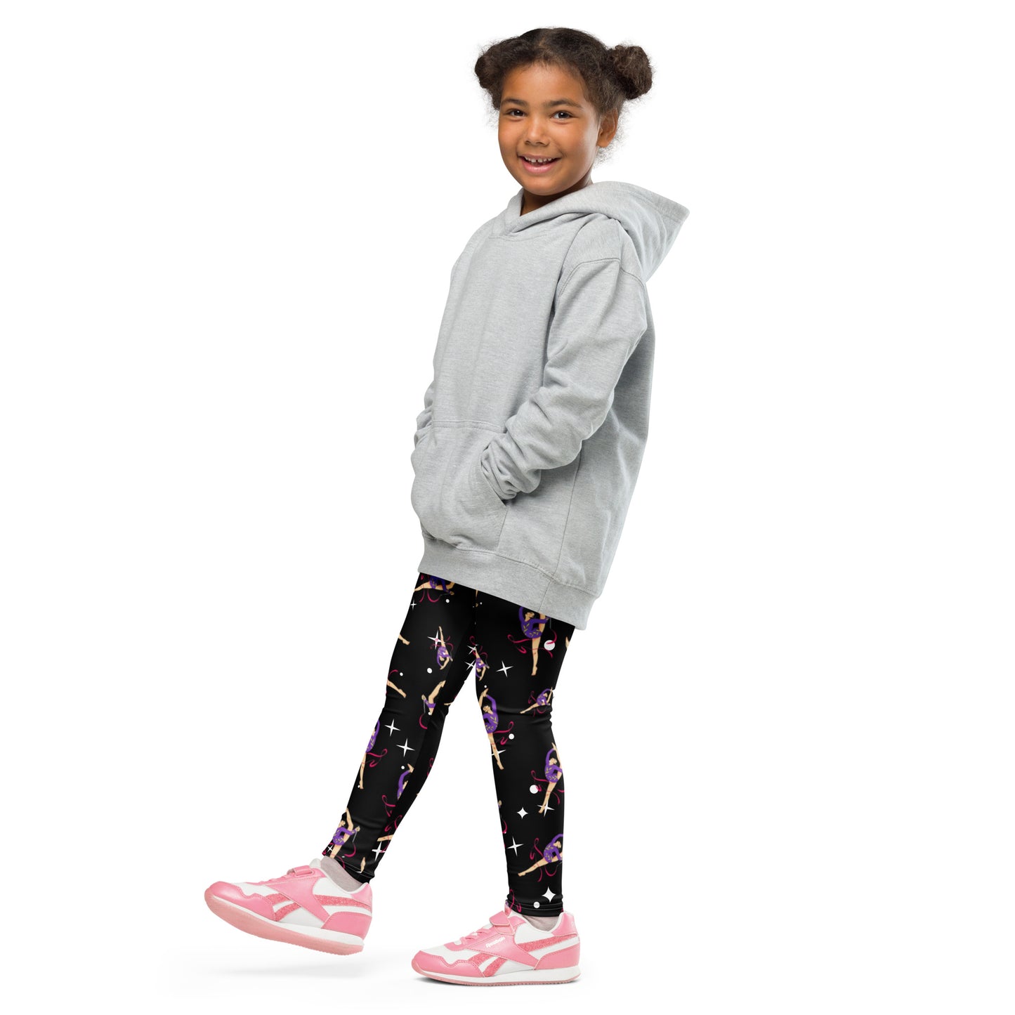 Legging pour petite fille – Noir Etoilé – Doux, extensible, toutes saisons – Motif Gymnaste Danseuse