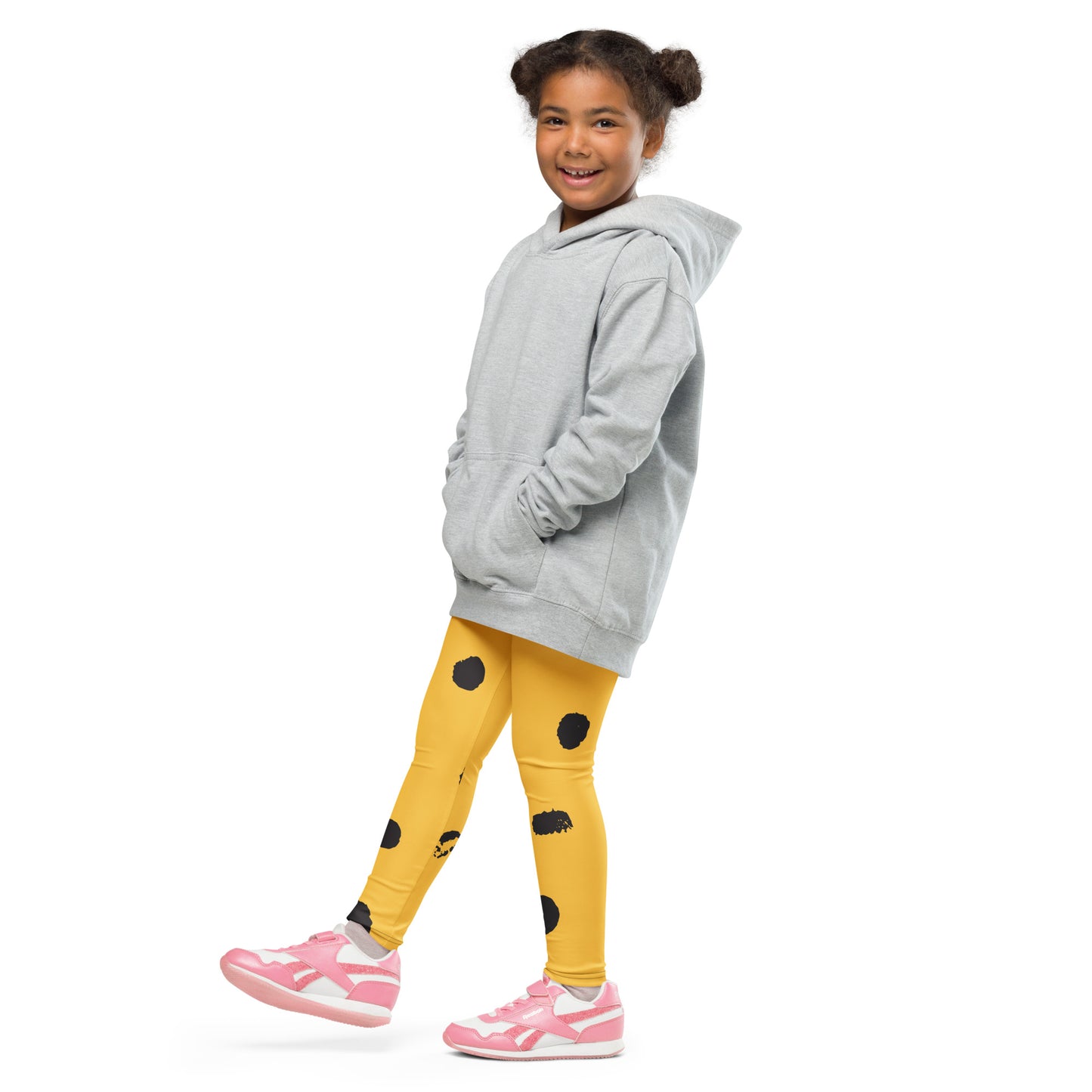Legging pour petite fille – Jaune & Noir – Doux, extensible, toutes saisons – Motif Gymnaste Danseuse