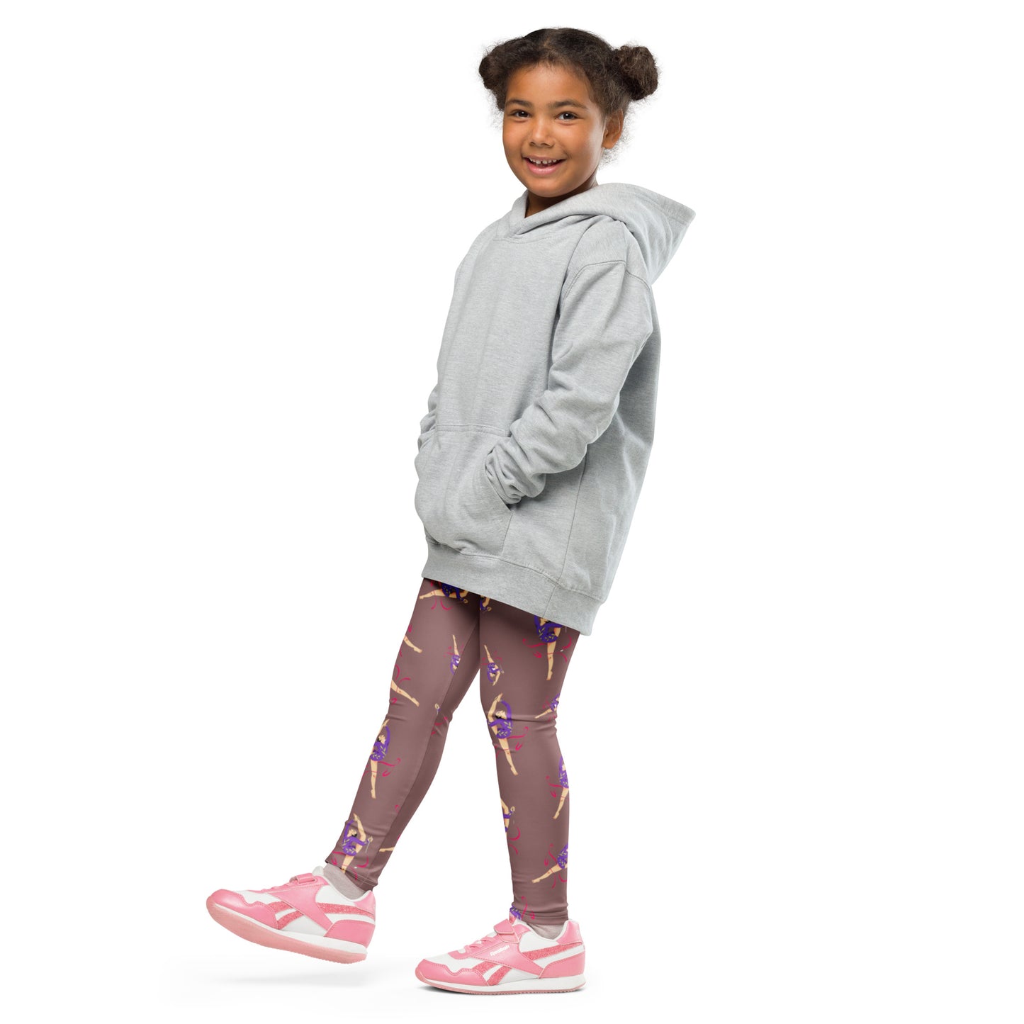 Legging pour petite fille – Vieux Rose – Doux, extensible, toutes saisons – Motif Gymnaste Danseuse