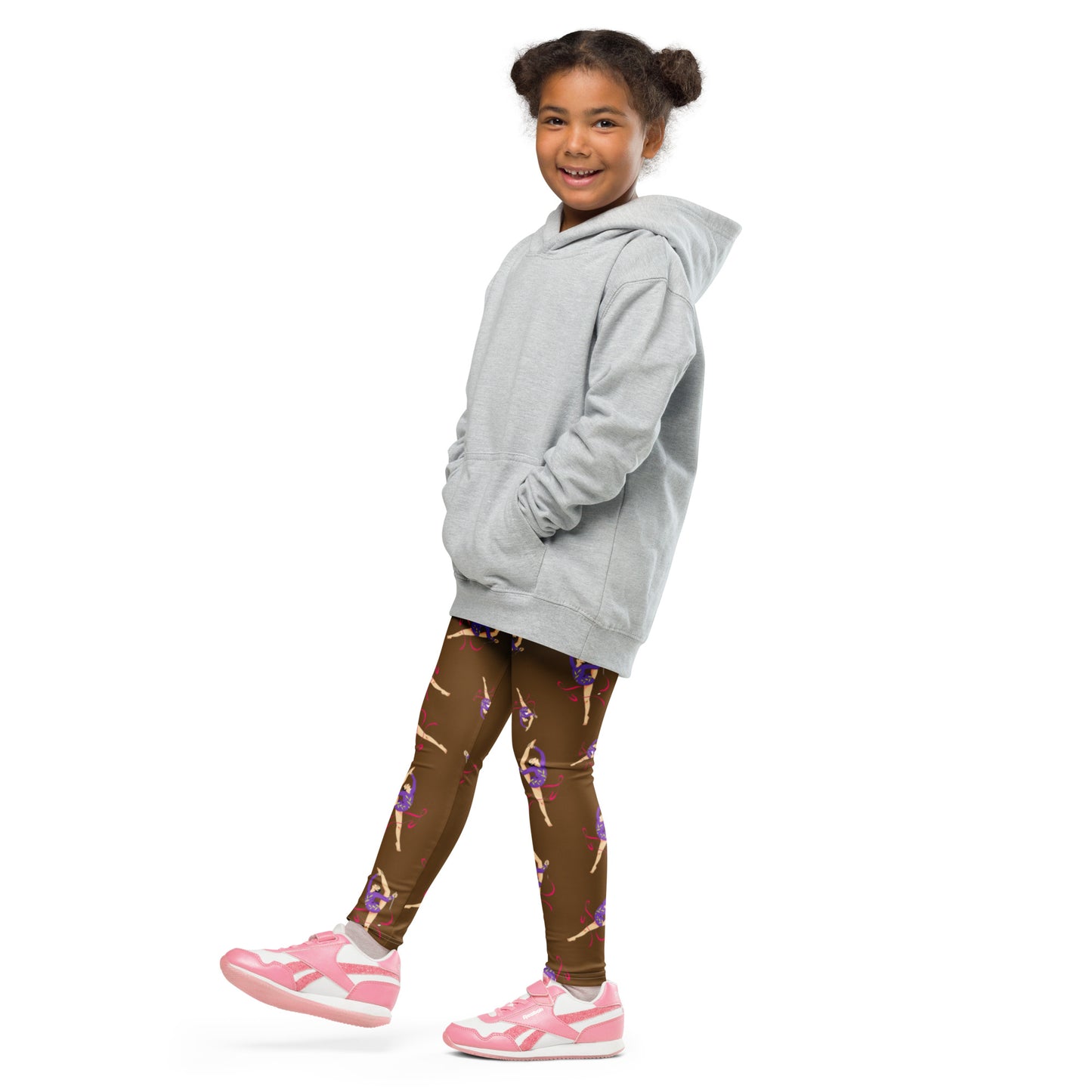 Legging pour petite fille – Marron – Doux, extensible, toutes saisons – Motif Gymnaste Danseuse
