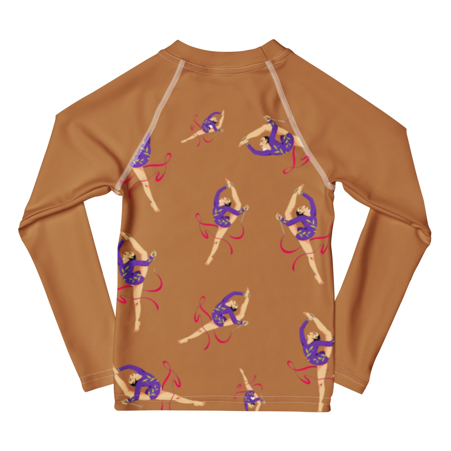 Rash guard pour petite fille – Camel – Compression légère, séchage rapide – Motif Gymnaste Danseuse