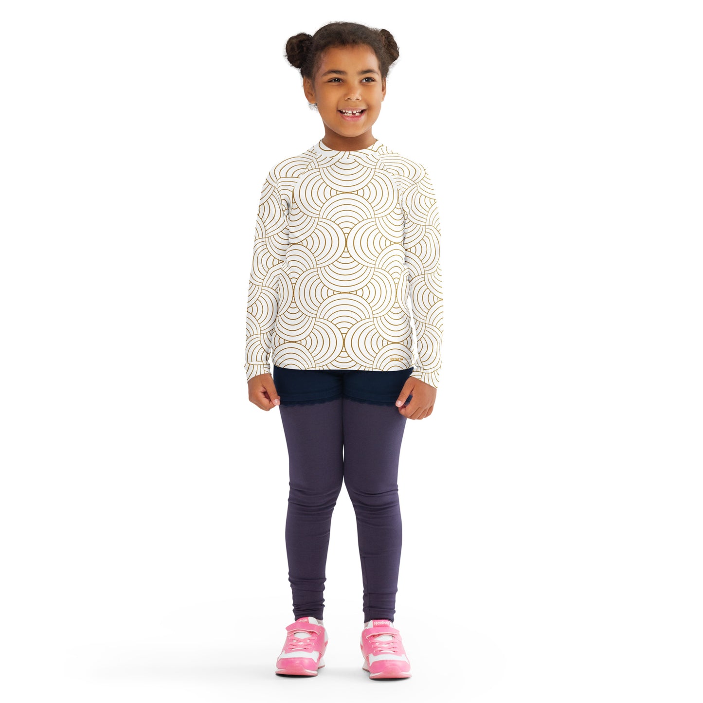 Rash guard pour petite fille – Blanc & Or – Compression légère, séchage rapide – Graphique