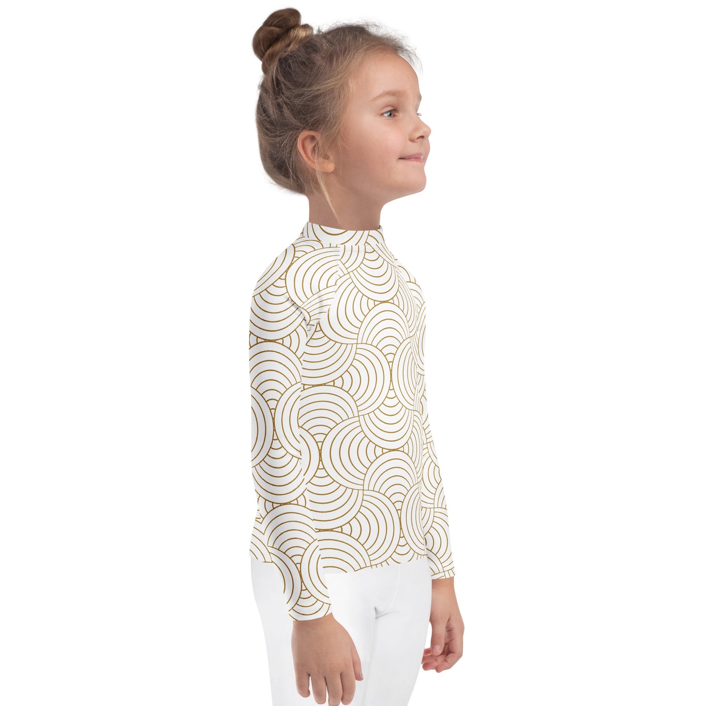 Rash guard pour petite fille – Blanc & Or – Compression légère, séchage rapide – Graphique