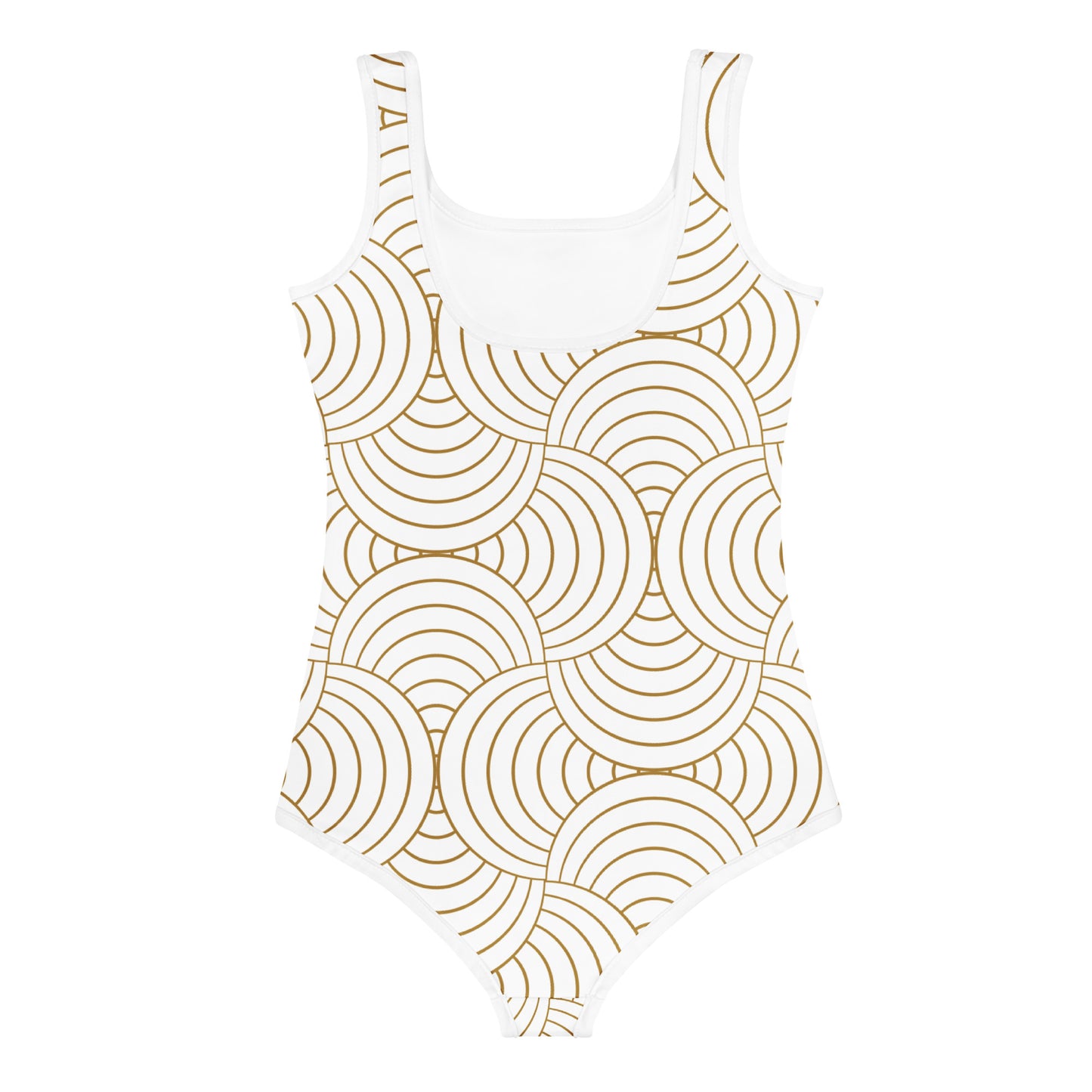 Maillot de bain 1 pièce pour petite fille – Blanc & Or – Confort, maintien & séchage rapide – Graphique