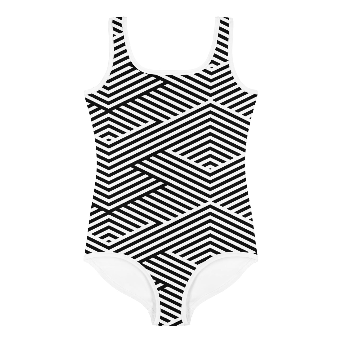 Maillot de bain 1 pièce pour petite fille – Blanc & Noir – Confort, maintien & séchage rapide – Graphique