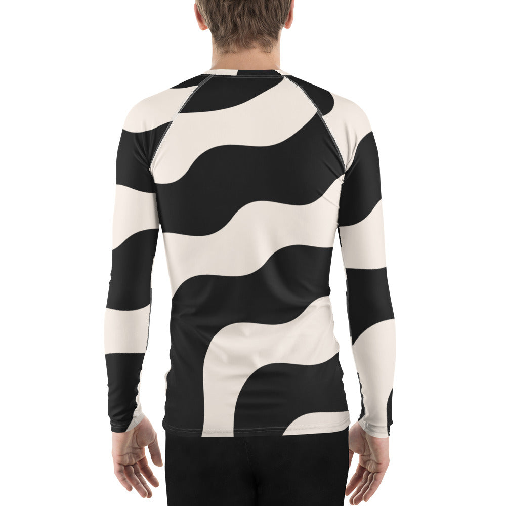 Rash guard pour homme – Beige & Noir – col rond, manches longues – Polyester recyclé, anti-UV & séchage rapide