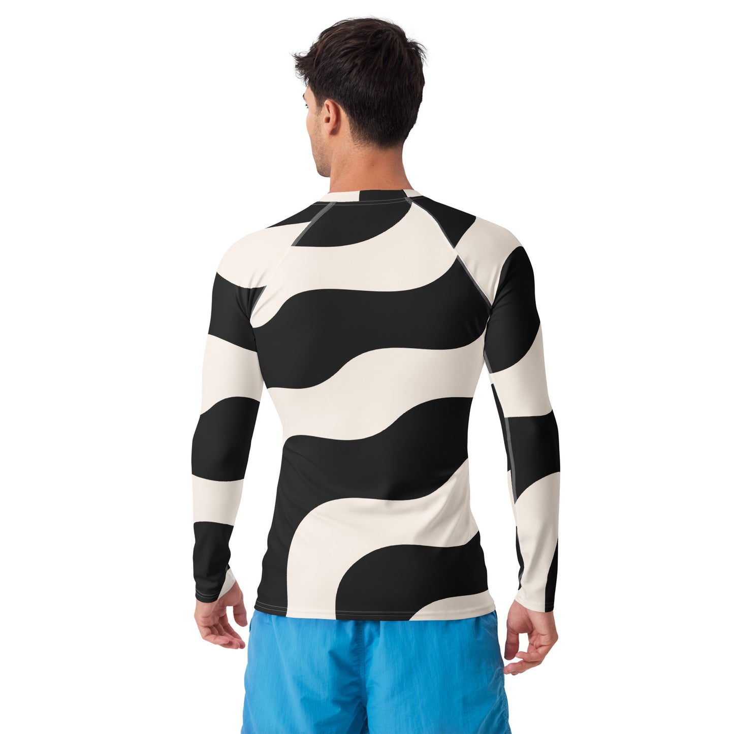 Rash guard pour homme – Beige & Noir – col rond, manches longues – Polyester recyclé, anti-UV & séchage rapide