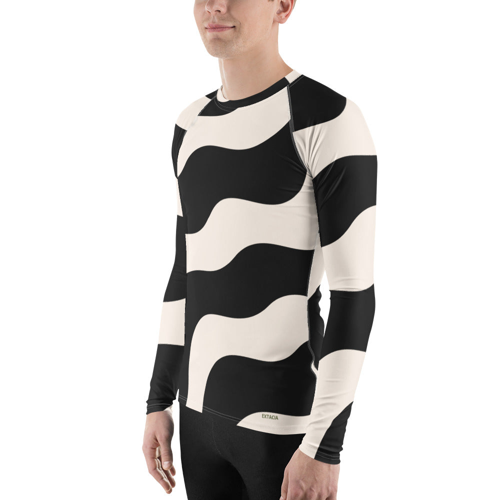 Rash guard pour homme – Beige & Noir – col rond, manches longues – Polyester recyclé, anti-UV & séchage rapide
