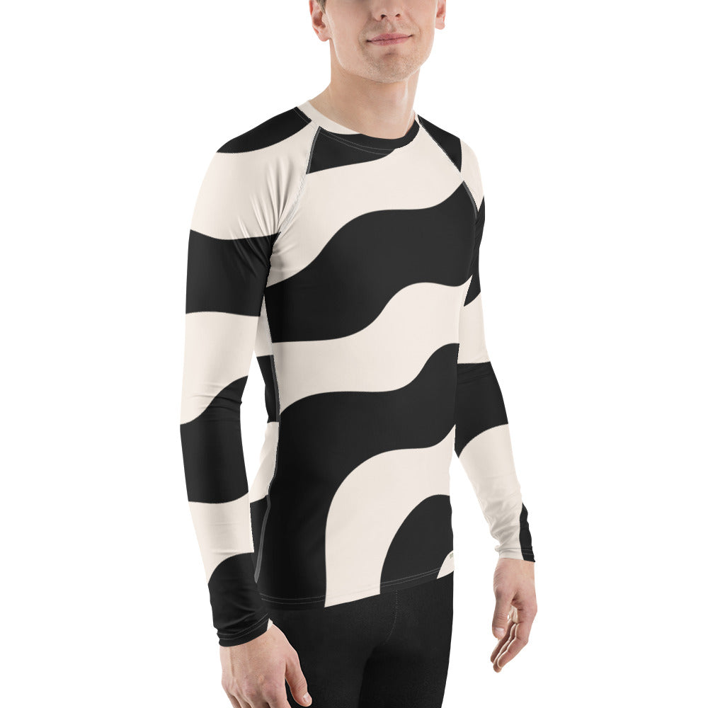 Rash guard pour homme – Beige & Noir – col rond, manches longues – Polyester recyclé, anti-UV & séchage rapide