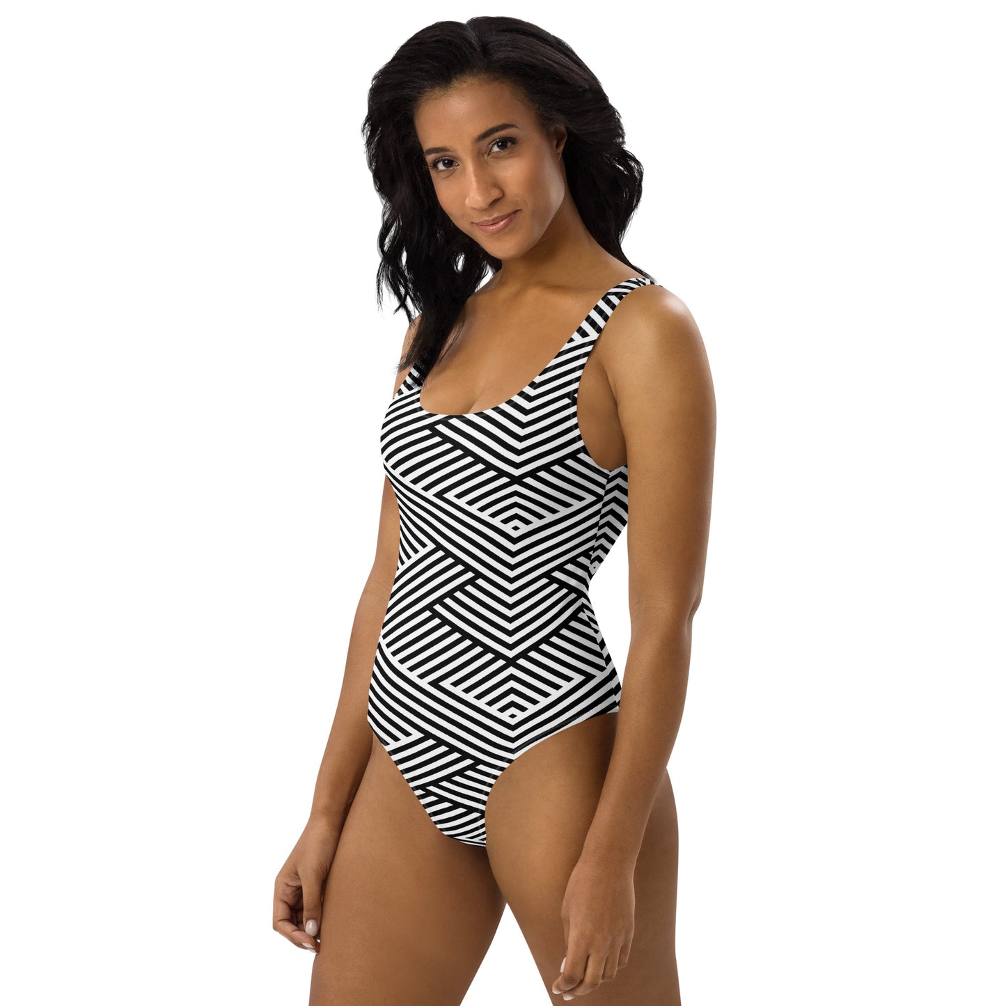 Maillot de bain 1 pièce pour femme – Blanc & Noir – Confort, maintien & séchage rapide – Graphique