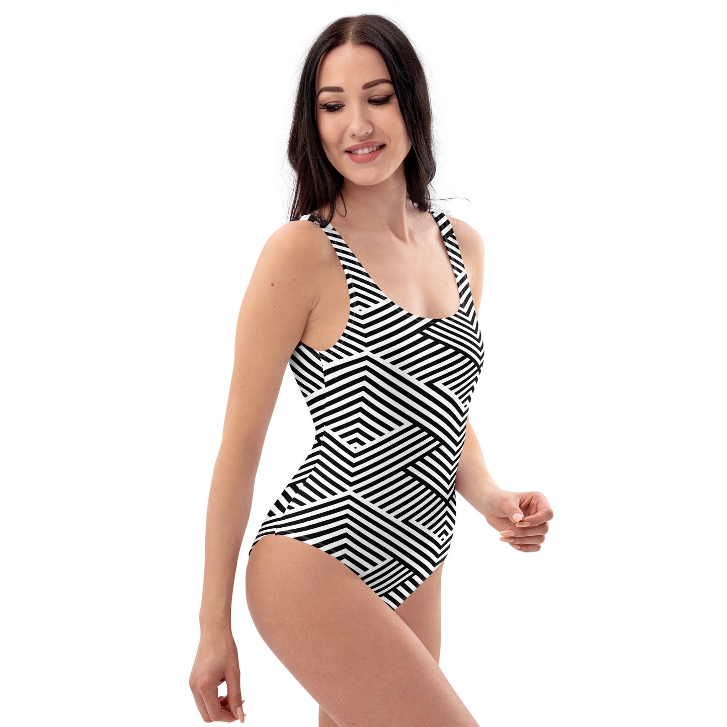 Maillot de bain 1 pièce pour femme – Blanc & Noir – Confort, maintien & séchage rapide – Graphique