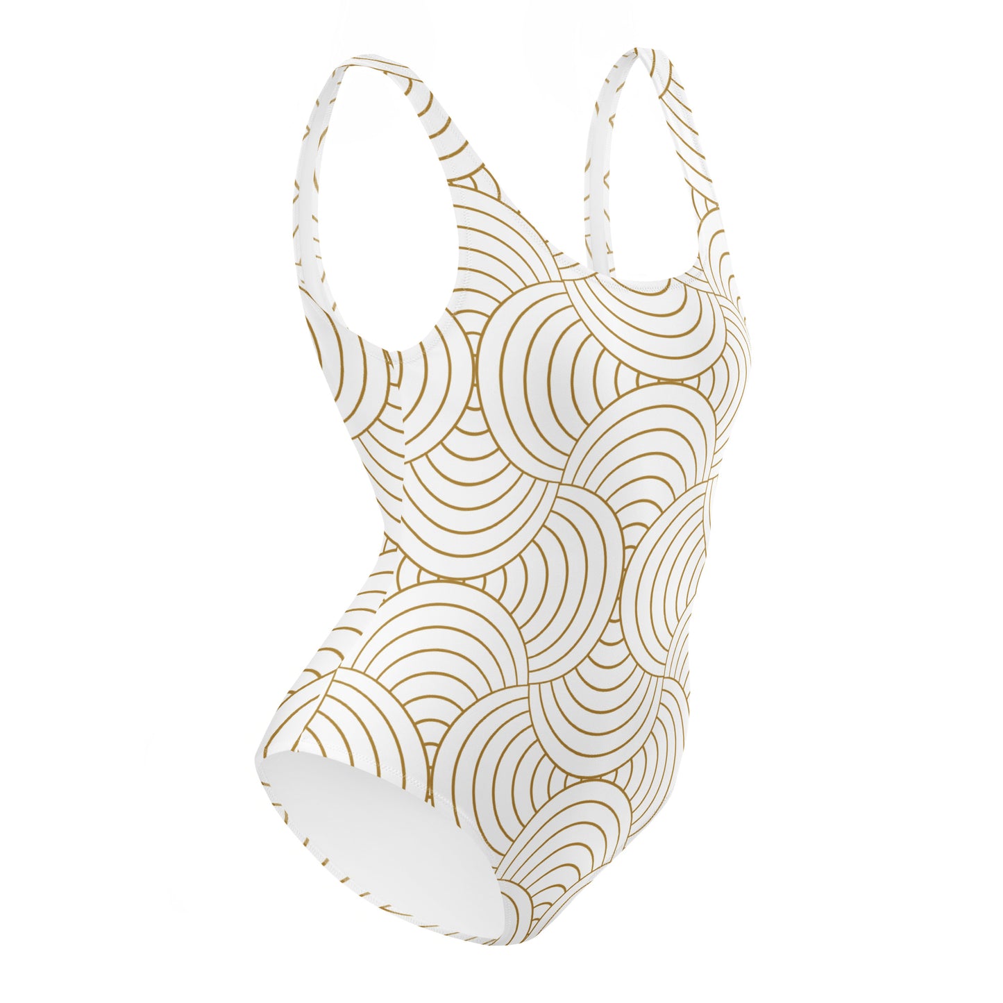 Maillot de bain 1 pièce pour femme – Blanc & Or – Confort, maintien & séchage rapide – Graphique