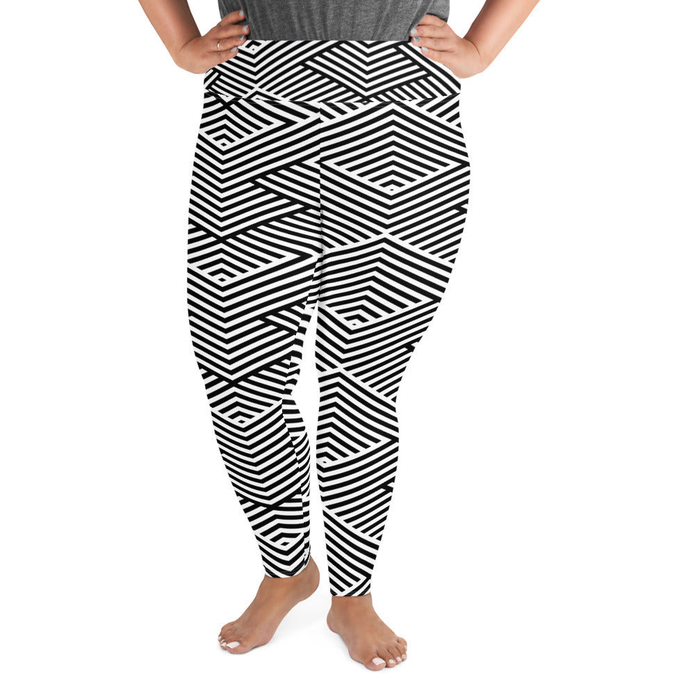 Legging grande taille pour femme – Blanc & Noir – Stretch, taille haute, séchage rapide - Graphique