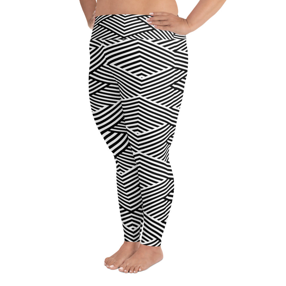 Legging grande taille pour femme – Blanc & Noir – Stretch, taille haute, séchage rapide - Graphique
