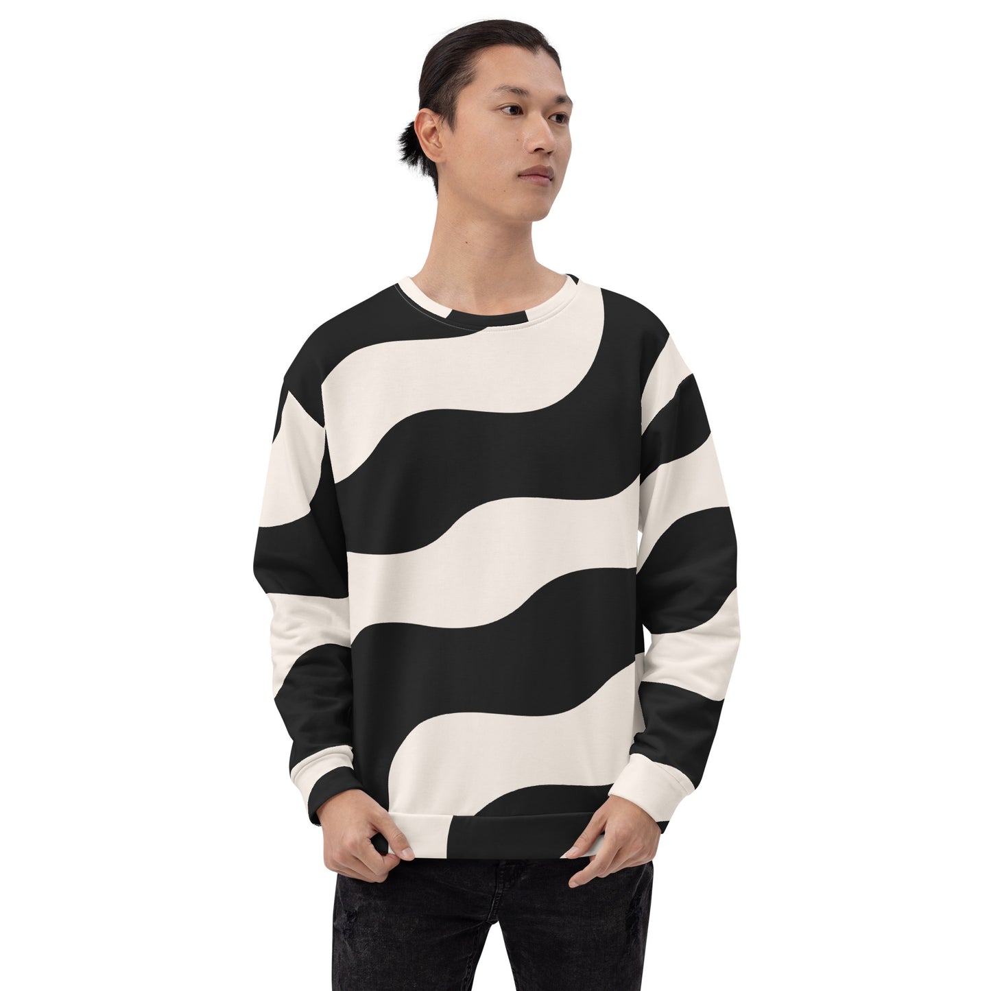 Sweat col rond pour homme – Beige & Noir – Confort durable, matière recyclée – Graphique Minimaliste