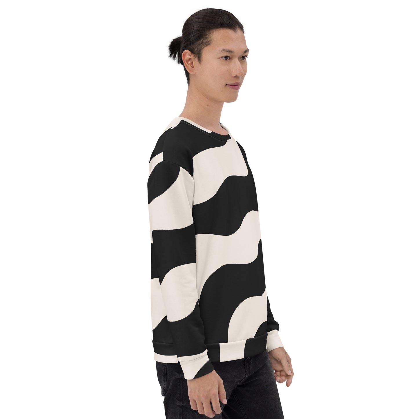 Sweat col rond pour homme – Beige & Noir – Confort durable, matière recyclée – Graphique Minimaliste