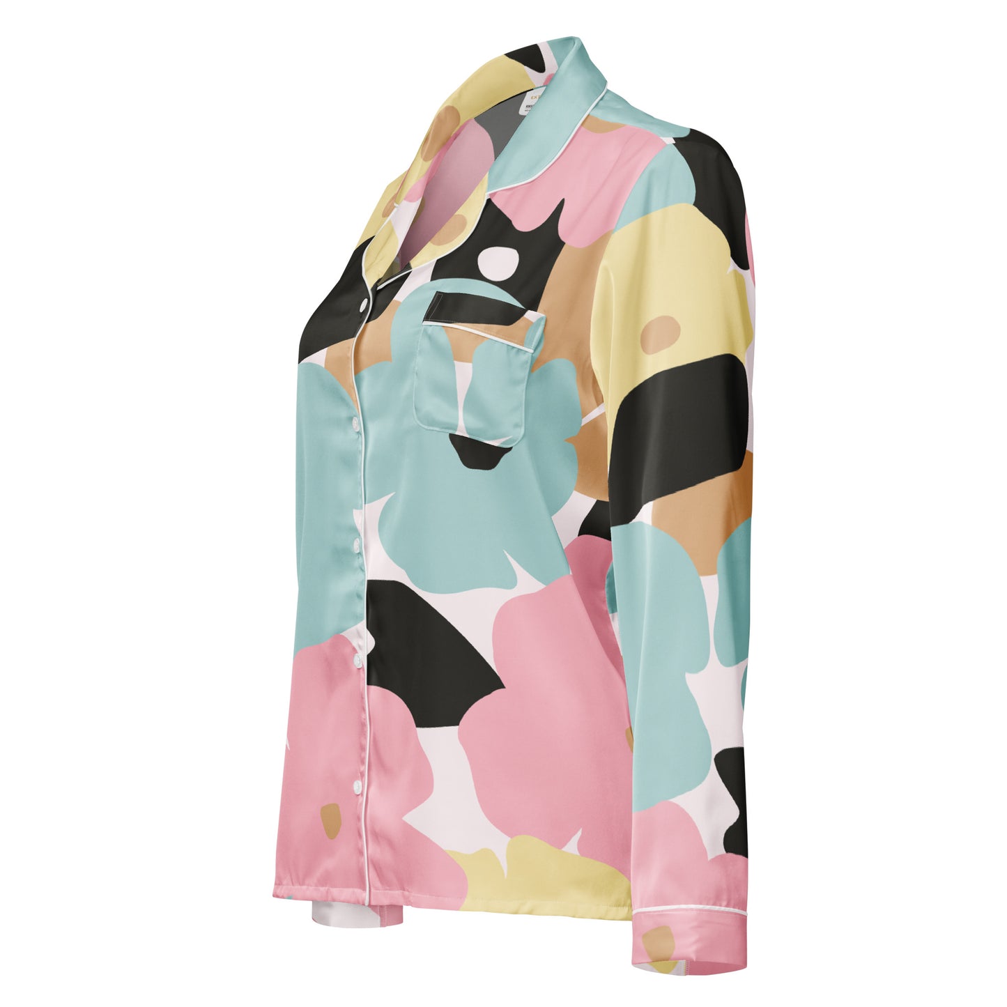 Chemisier de pyjama pour femme - Fleuri, Pastel - Manches longues – Doux, chaud et confortable