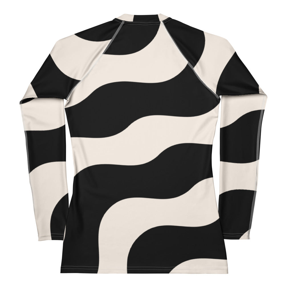 Rash guard pour femme – Beige & Noir – Anti-UV*, séchage rapide, respirant – Graphique Minimaliste