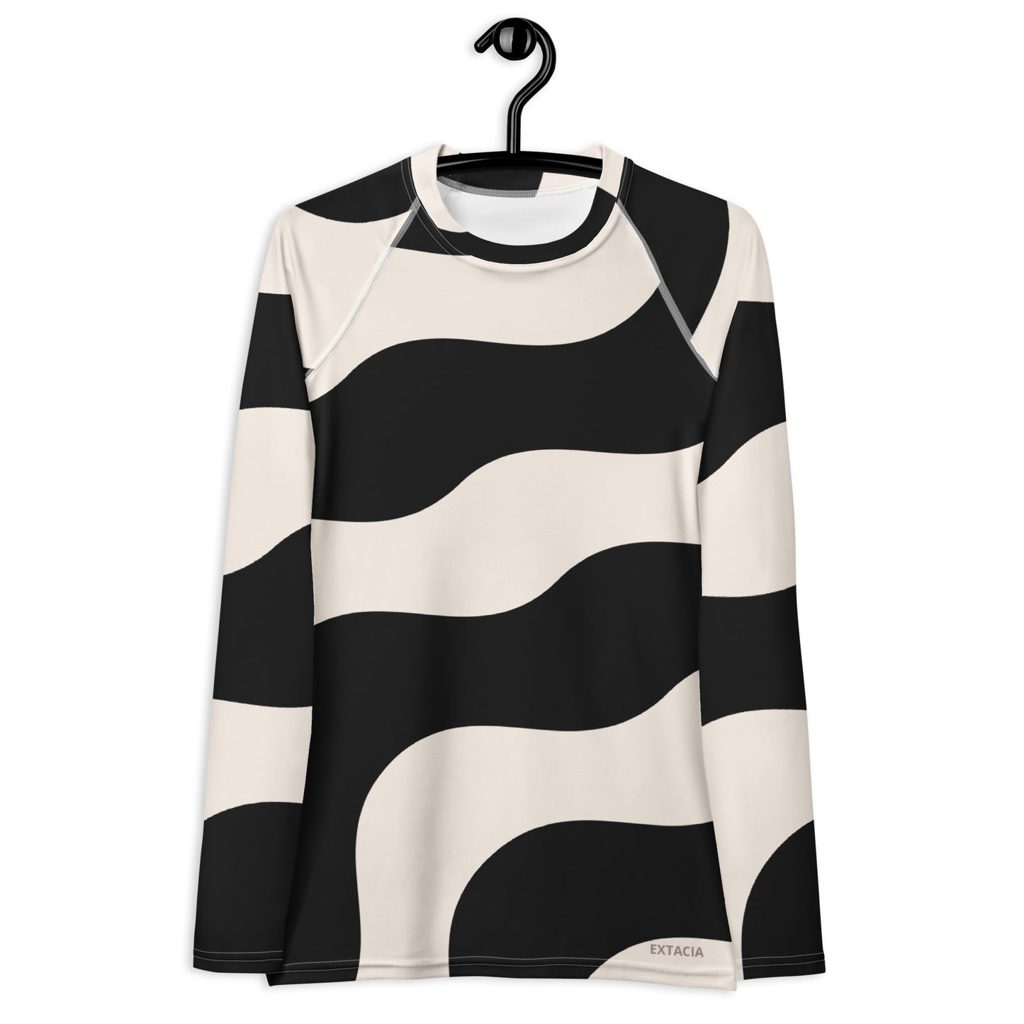 Rash guard pour femme – Beige & Noir – Anti-UV*, séchage rapide, respirant – Graphique Minimaliste