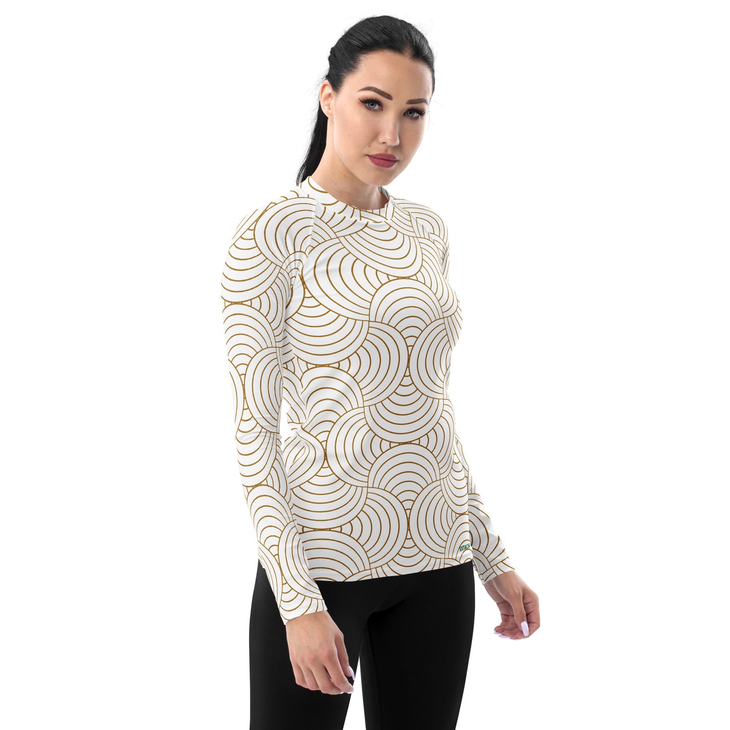 Rash guard pour femme – Blanc & Or – Anti-UV*, séchage rapide, respirant – Graphique Minimaliste