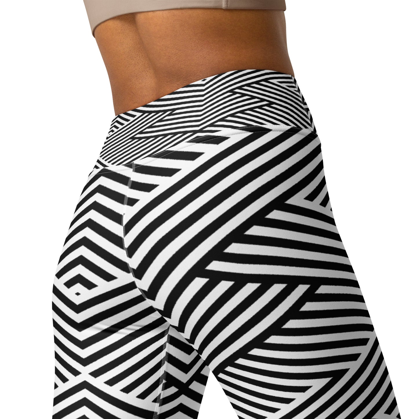 Legging de yoga pour femme – Blanc & Noir – Stretch, taille haute, séchage rapide – Graphique Minimaliste