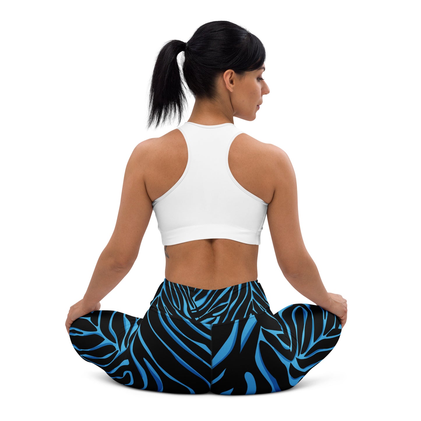 Legging de yoga pour femme – Bleu & Noir – Stretch, taille haute, séchage rapide – Imprimé Animal