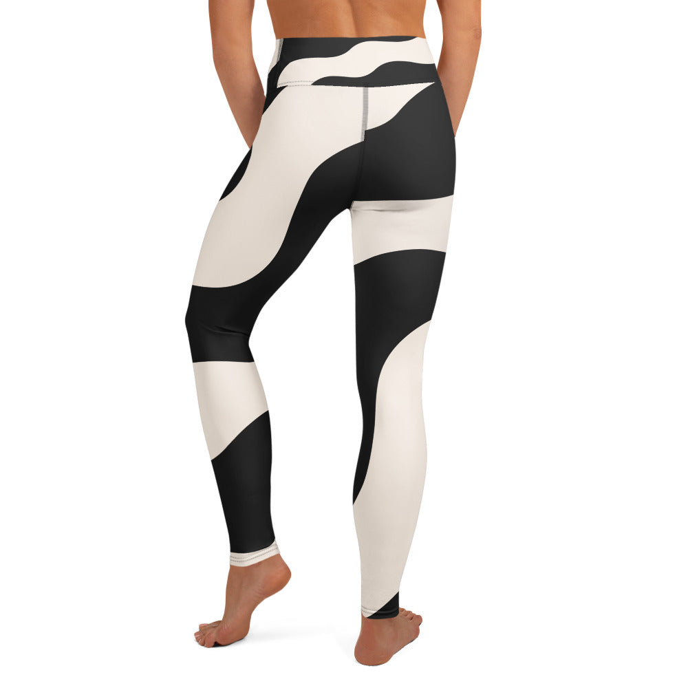Legging de yoga pour femme – Beige & Noir – Stretch, taille haute, séchage rapide – Graphique Minimaliste