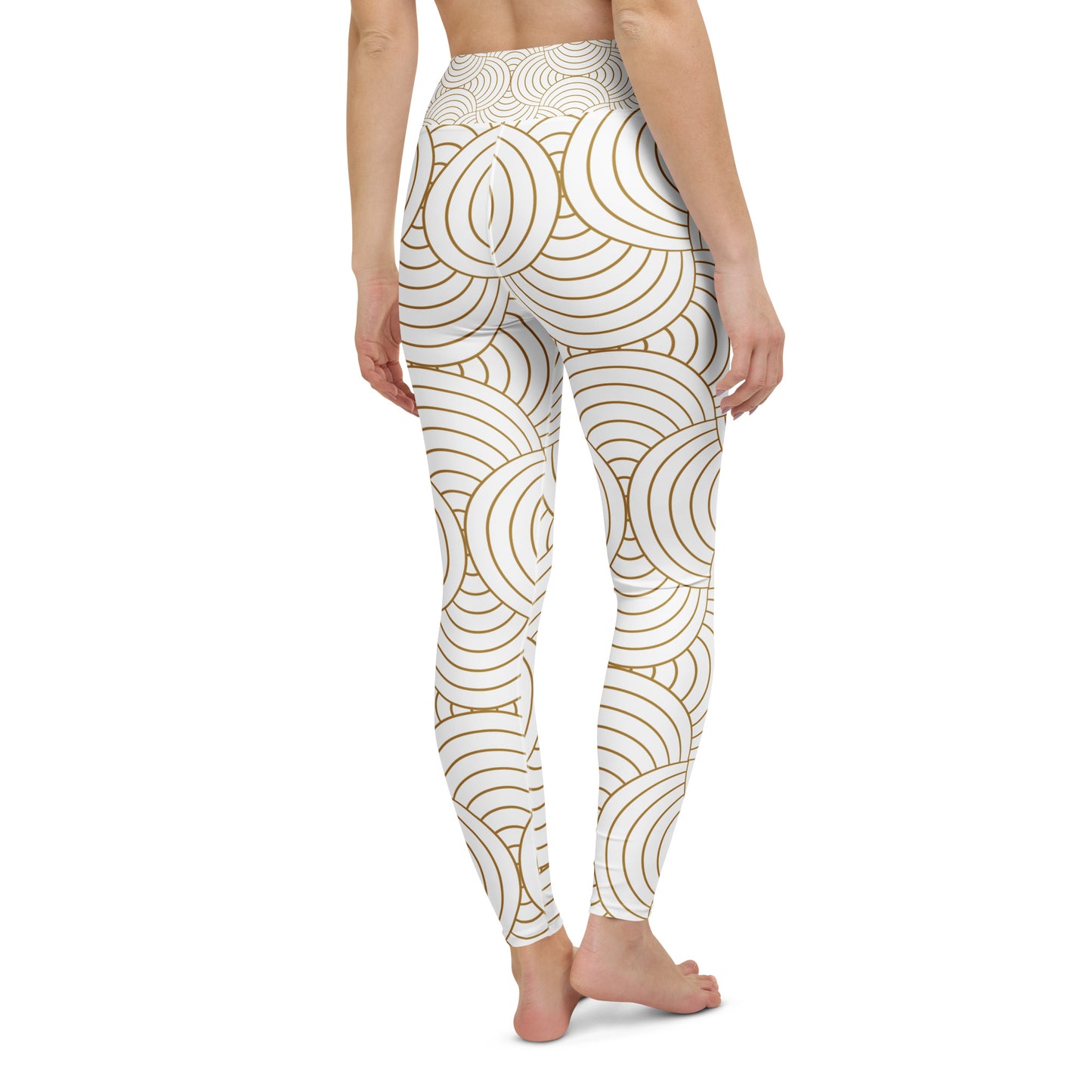 Legging de yoga pour femme – Blanc & Or – Stretch, taille haute, séchage rapide – Graphique Minimaliste