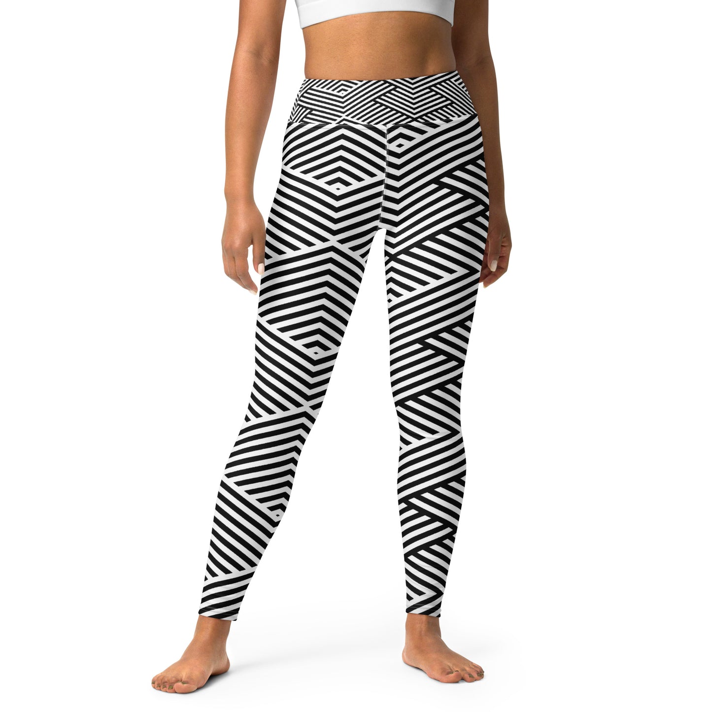 Legging de yoga pour femme – Blanc & Noir – Stretch, taille haute, séchage rapide – Graphique Minimaliste