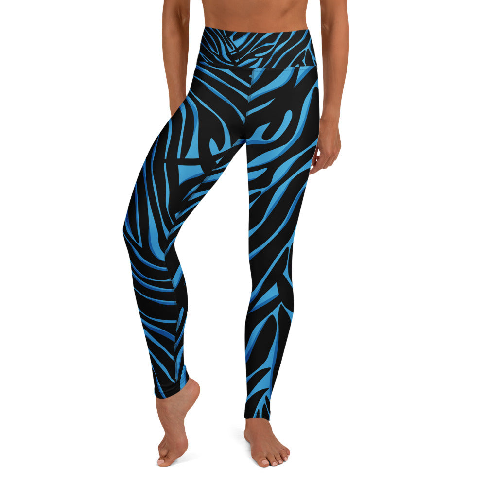 Legging de yoga pour femme – Bleu & Noir – Stretch, taille haute, séchage rapide – Imprimé Animal