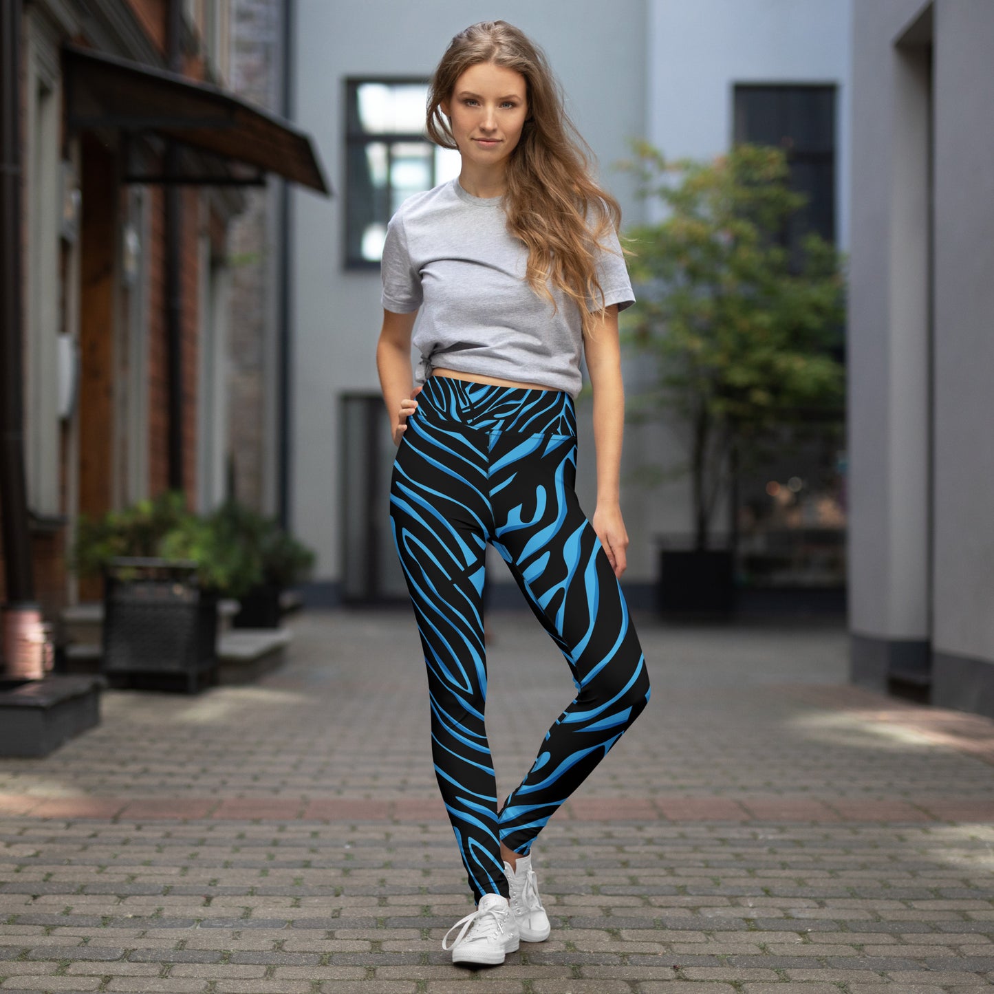 Legging de yoga pour femme – Bleu & Noir – Stretch, taille haute, séchage rapide – Imprimé Animal