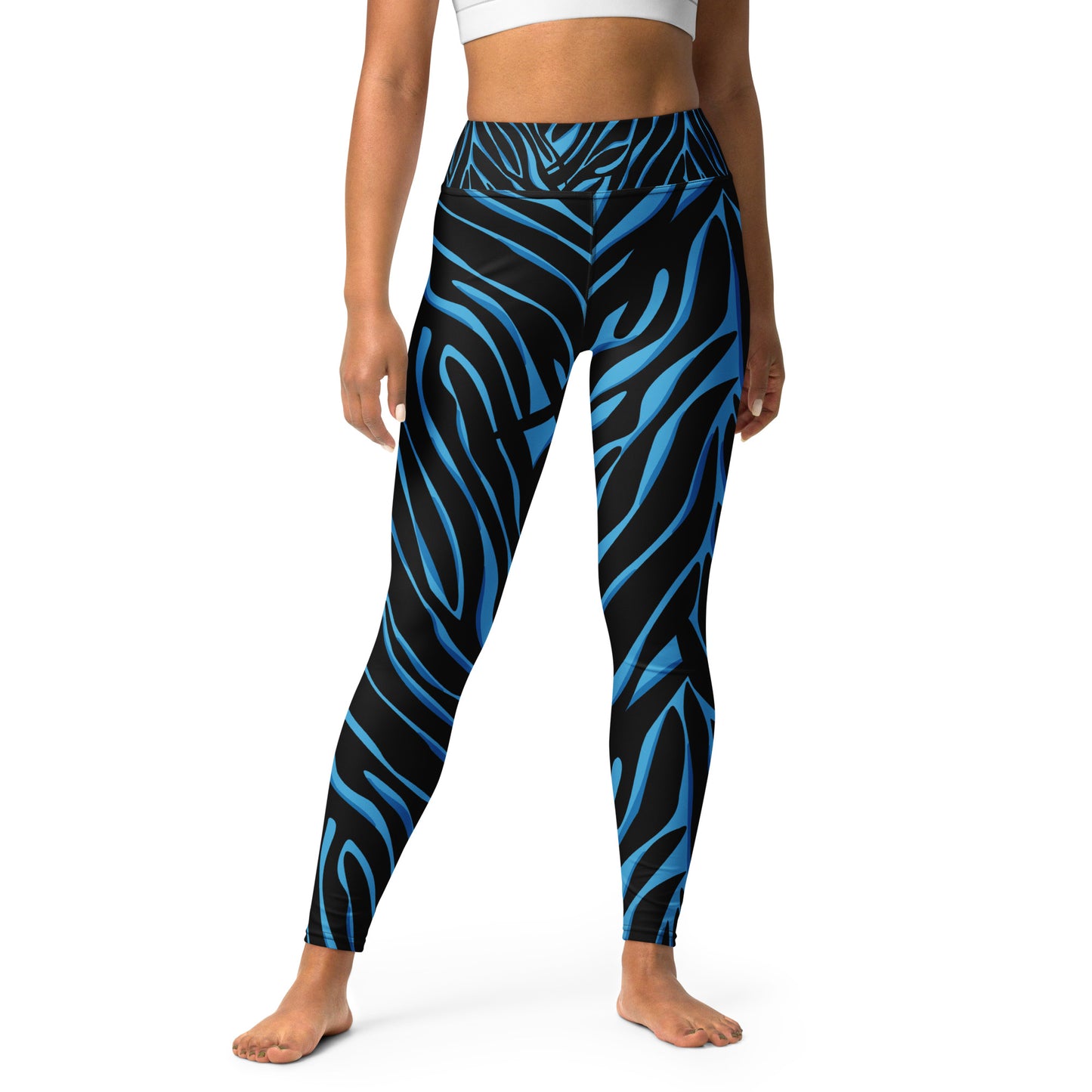 Legging de yoga pour femme – Bleu & Noir – Stretch, taille haute, séchage rapide – Imprimé Animal