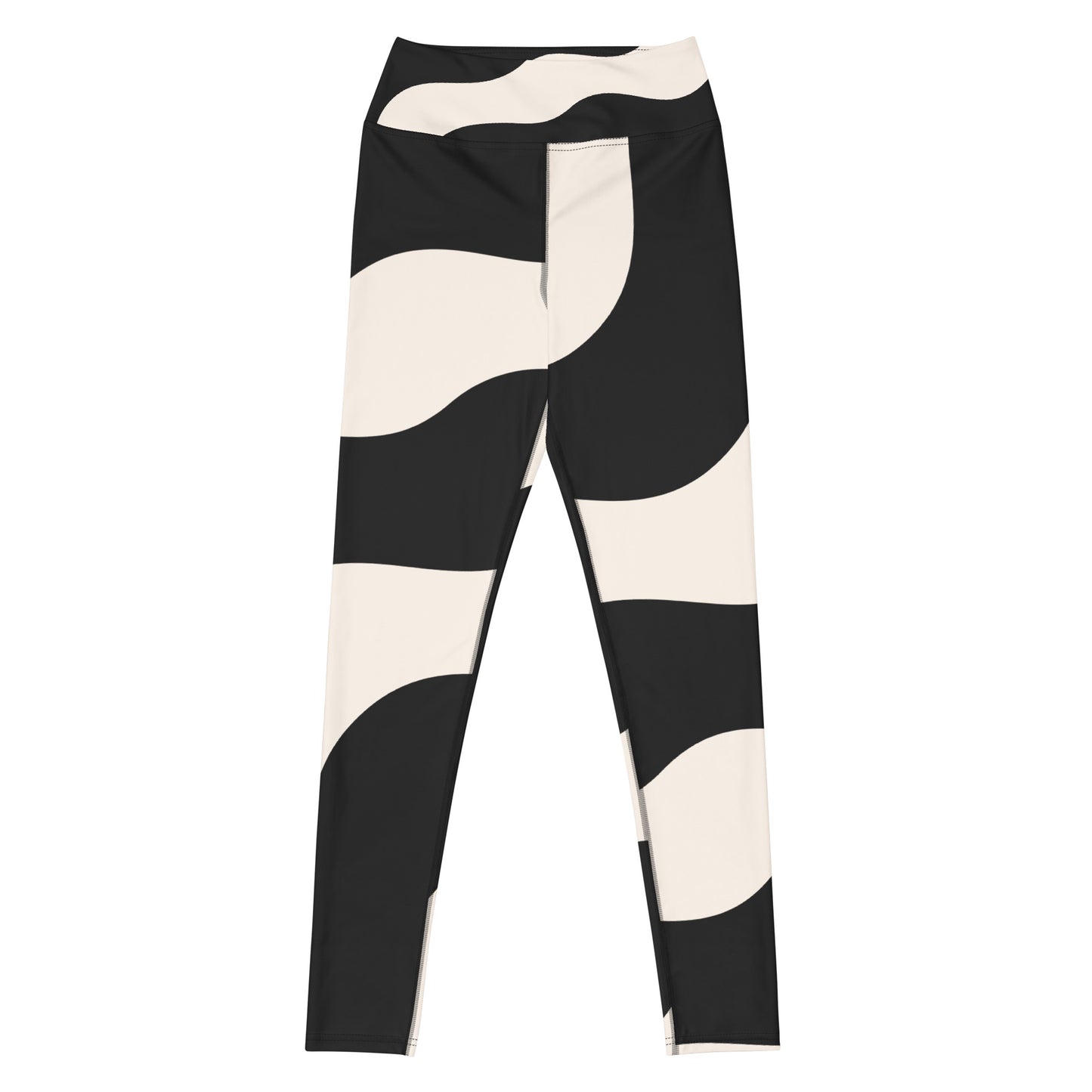 Legging de yoga pour femme – Beige & Noir – Stretch, taille haute, séchage rapide – Graphique Minimaliste