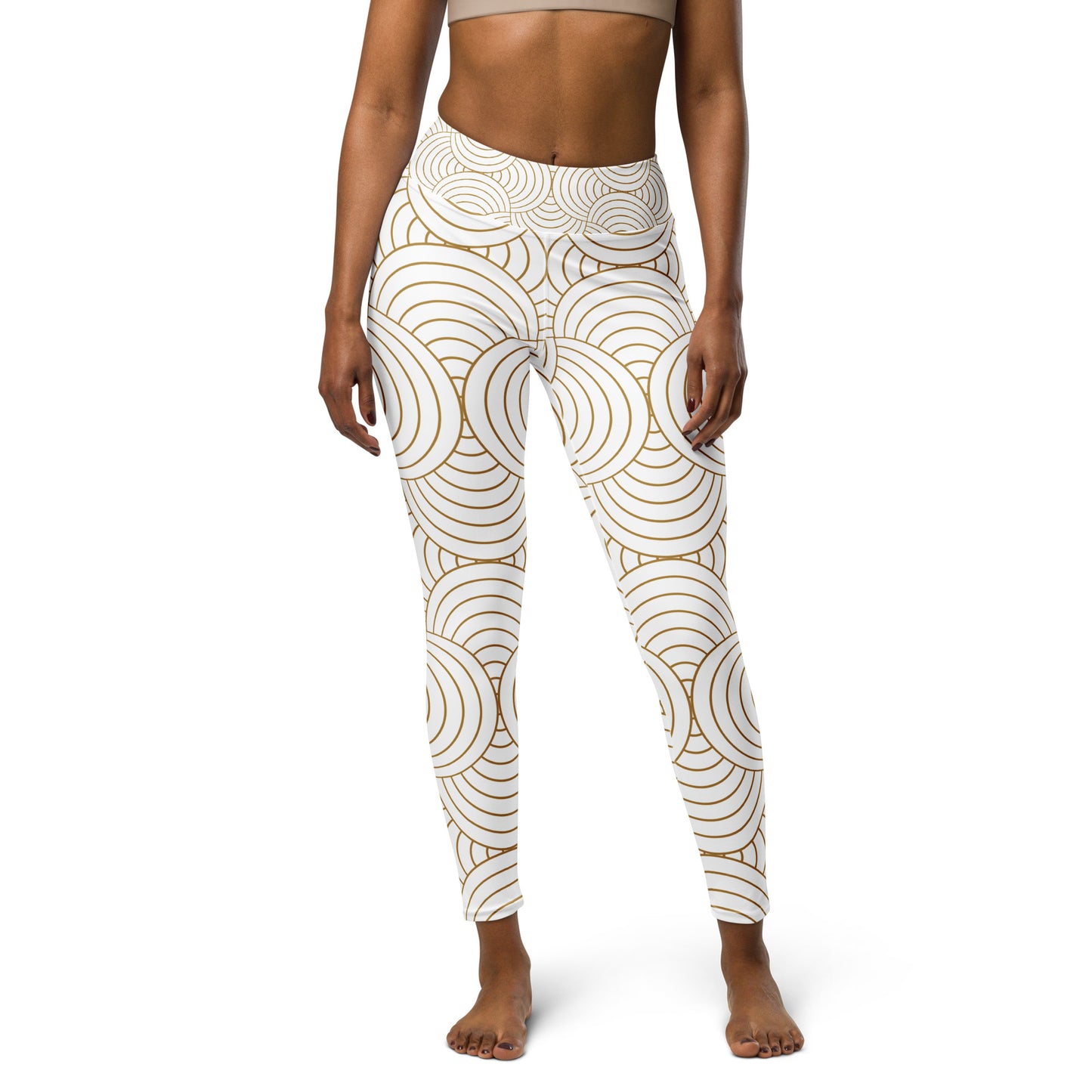 Legging de yoga pour femme – Blanc & Or – Stretch, taille haute, séchage rapide – Graphique Minimaliste