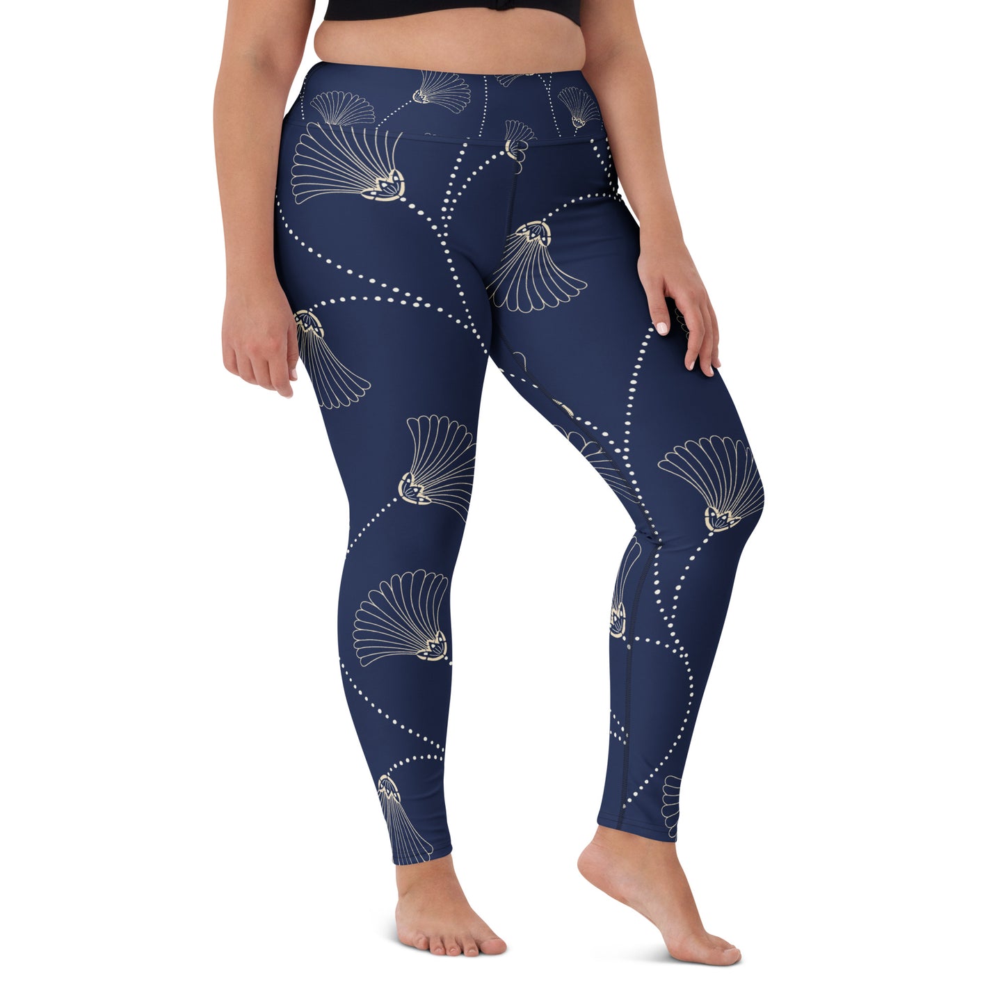 Legging de yoga pour femme – Bleu, Fleuri – Stretch, taille haute, séchage rapide – Minimaliste