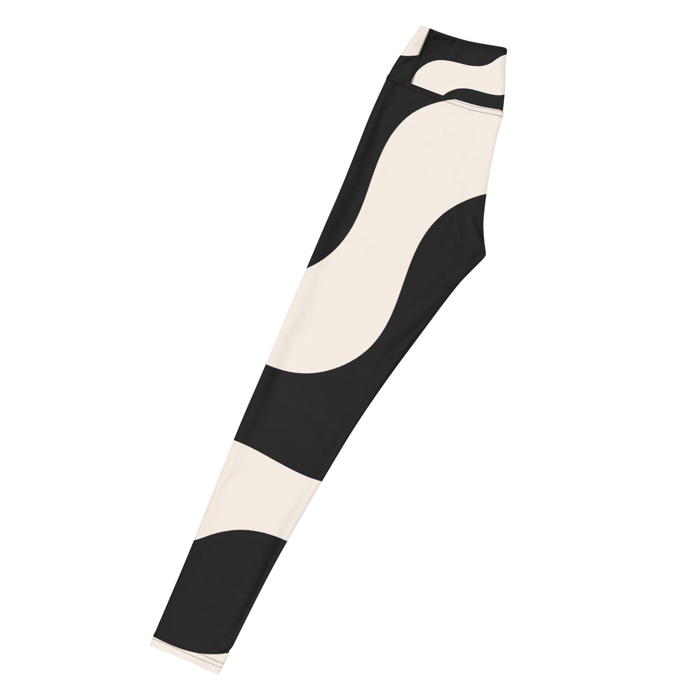 Legging de yoga pour femme – Beige & Noir – Stretch, taille haute, séchage rapide – Graphique Minimaliste