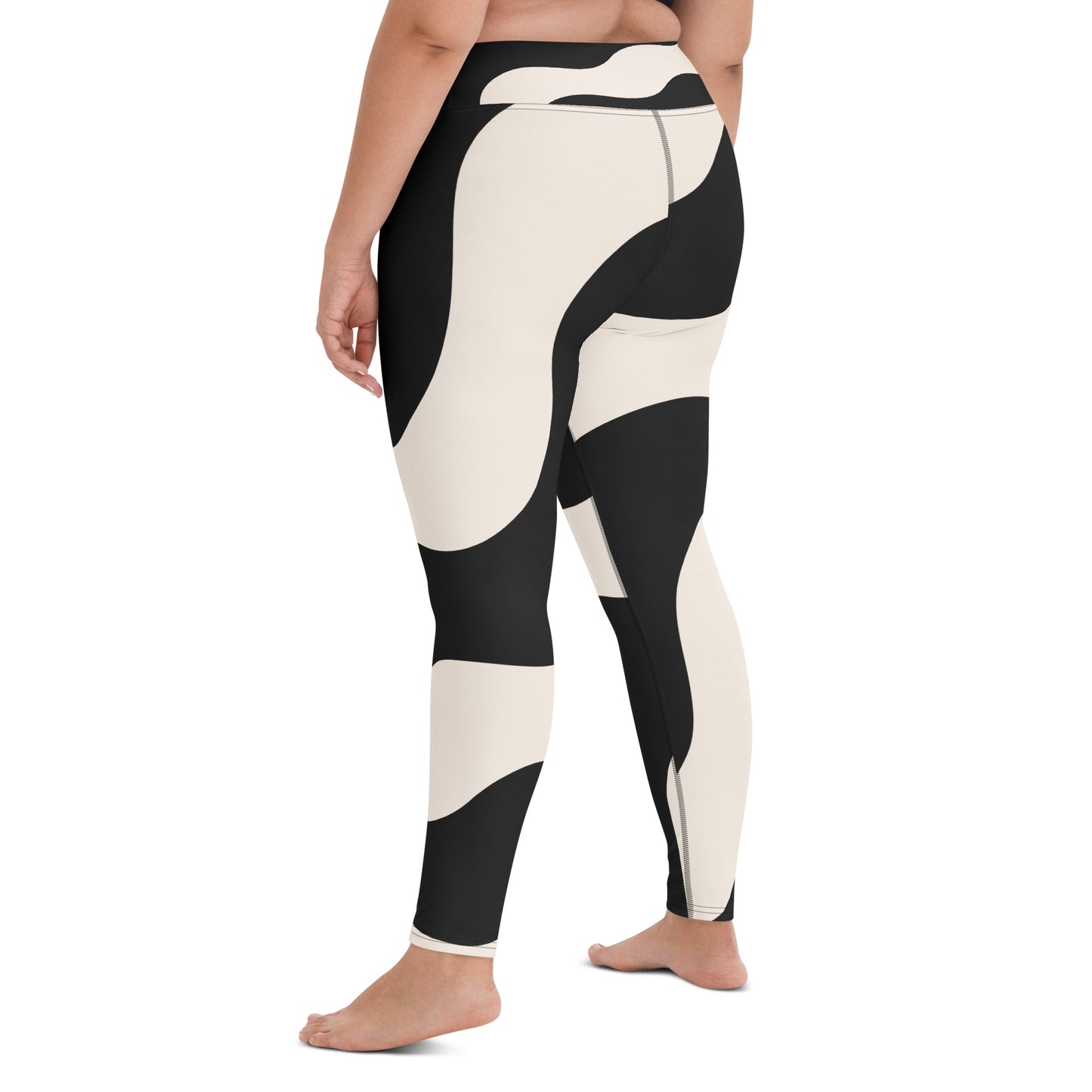Legging de yoga pour femme – Beige & Noir – Stretch, taille haute, séchage rapide – Graphique Minimaliste