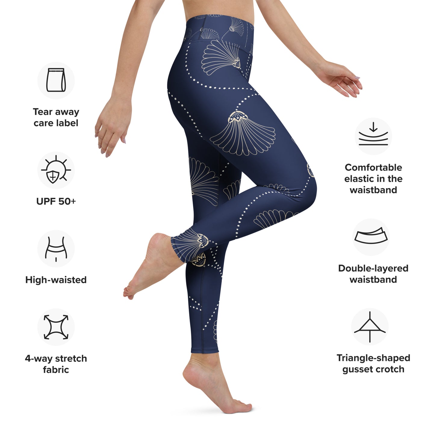 Legging de yoga pour femme – Bleu, Fleuri – Stretch, taille haute, séchage rapide – Minimaliste